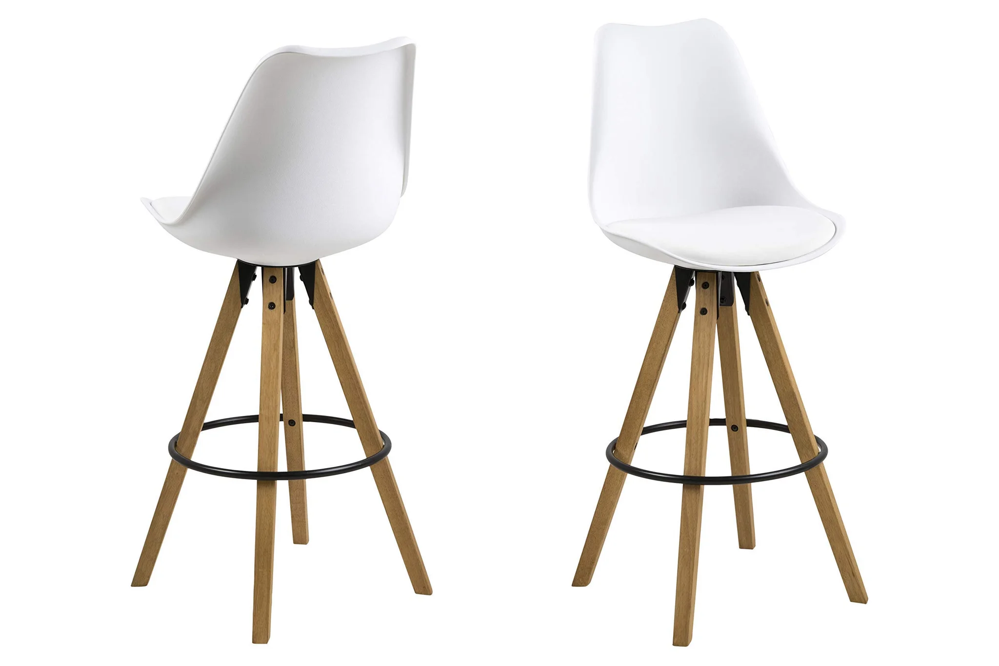 Scandinavian Bar Stool with Wood Legs and Padded Seat – White Set