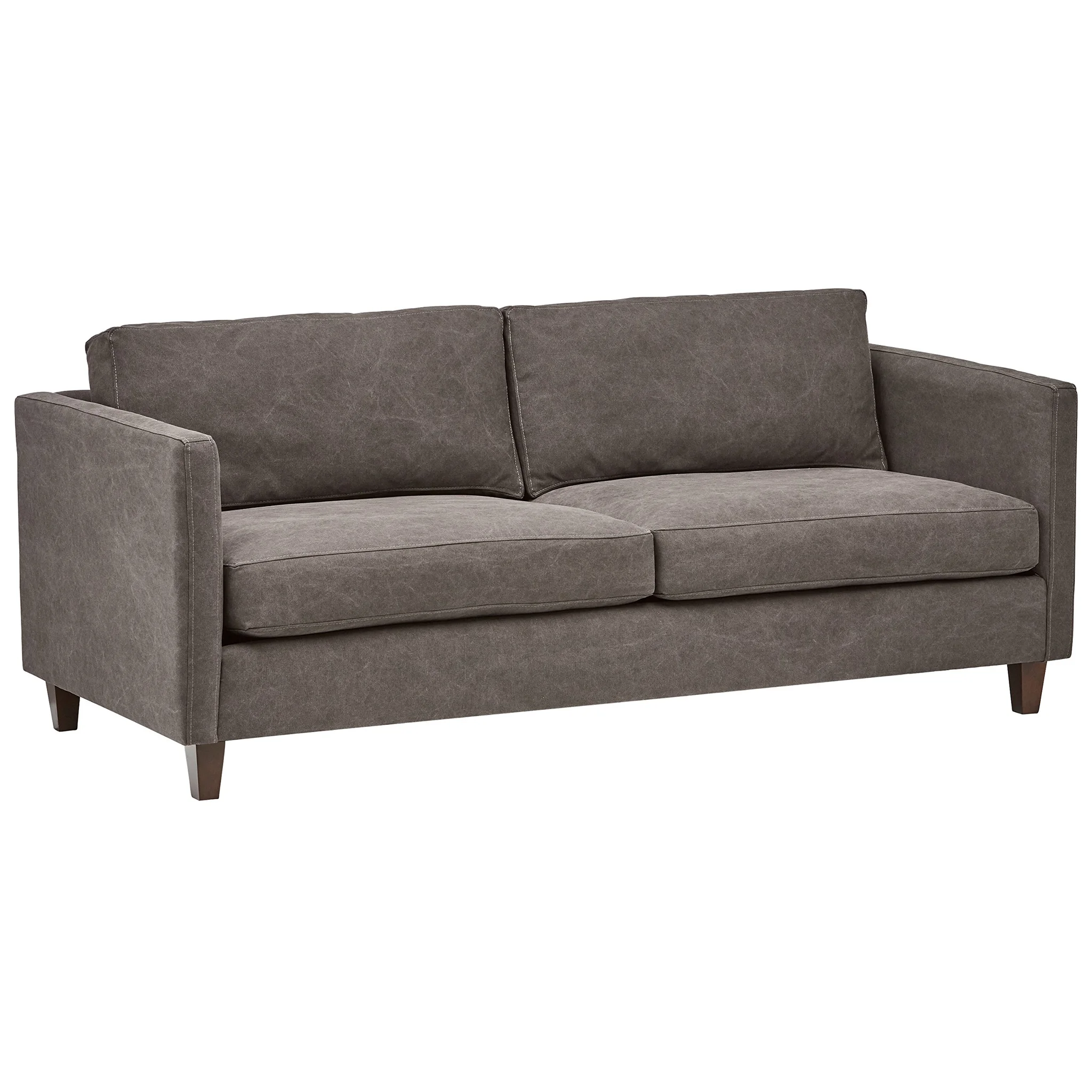 Modern Pewter Leather Two-Seat Sofa with Track Arms