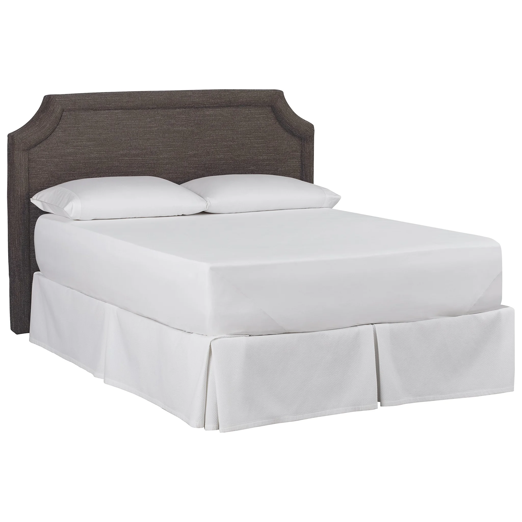 Upholstered Queen Bed with Scalloped Headboard – Charcoal Linen