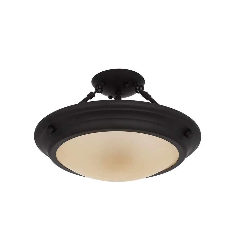 Dark Bronze Semi-Flush Mount Ceiling Light with Frosted Glass Shade