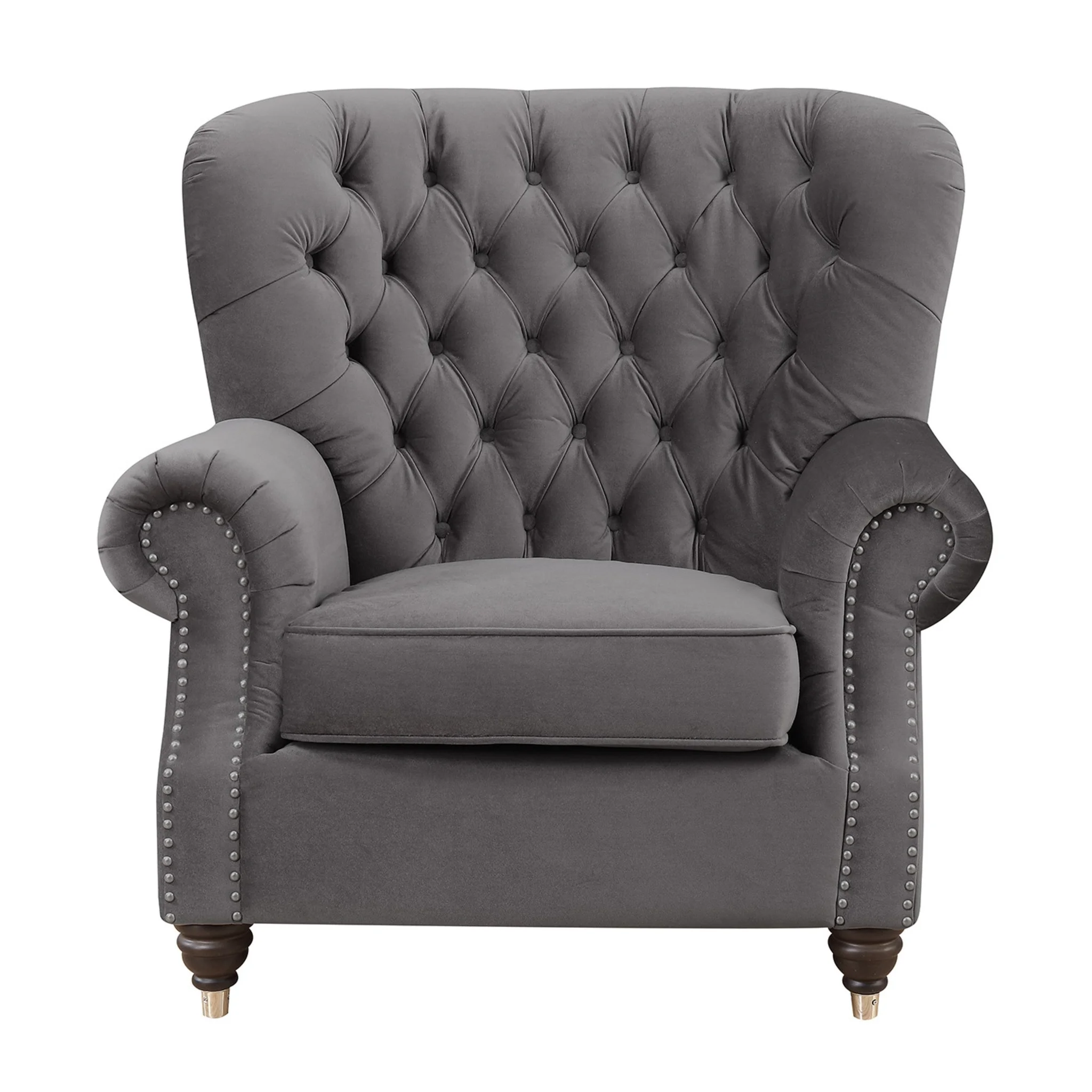 Chesterfield Tufted Wingback Accent Chair – Grey Velvet