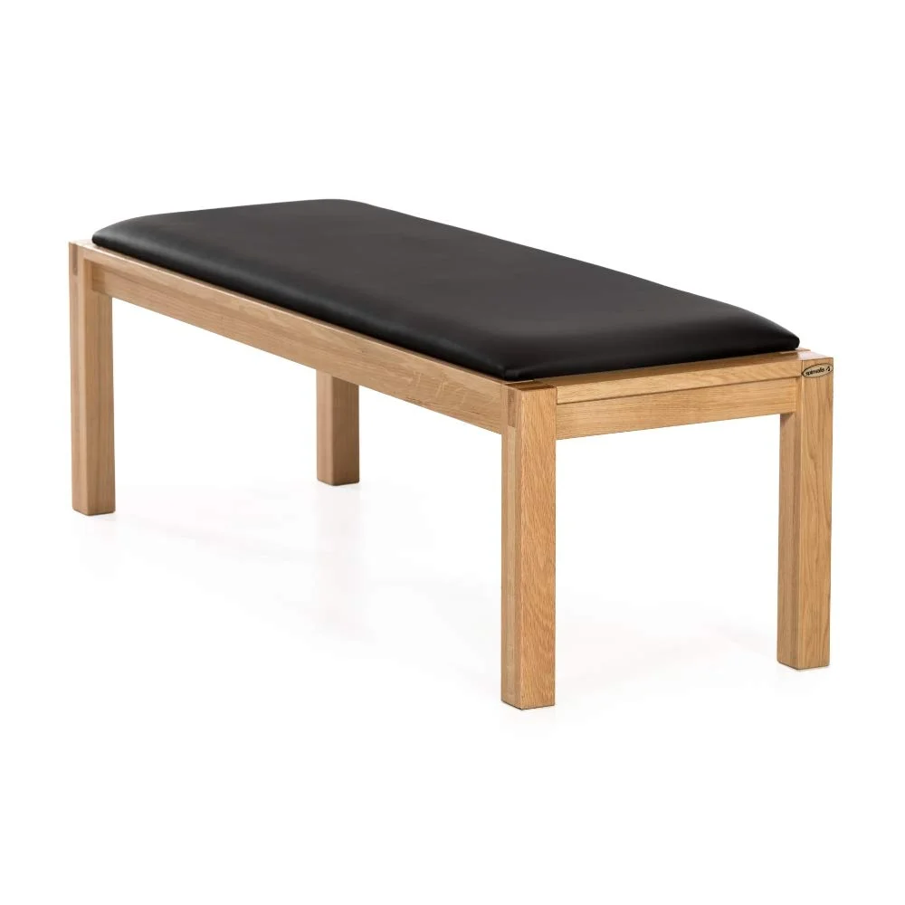 Modern Oak Bench with Black Leather Upholstered Seat