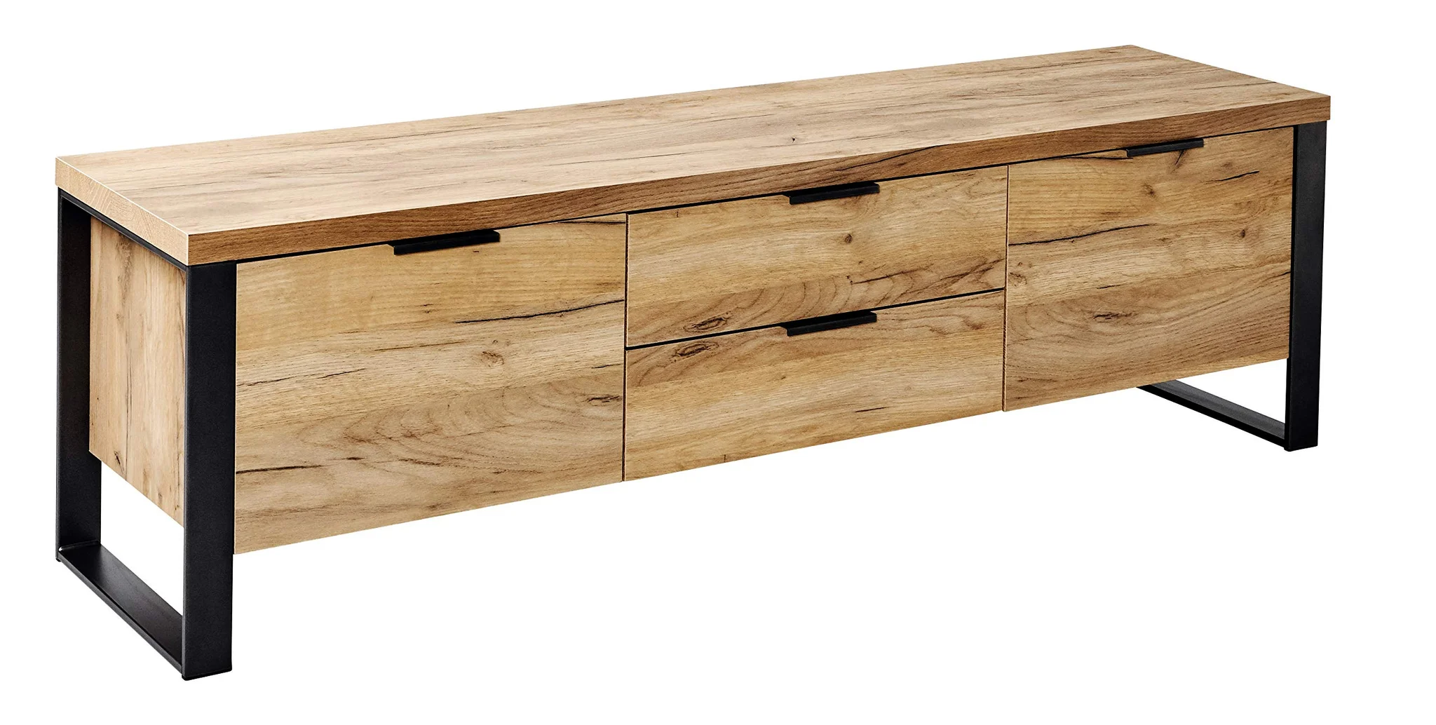 Industrial Oak TV Stand with Metal Frame and Drawers