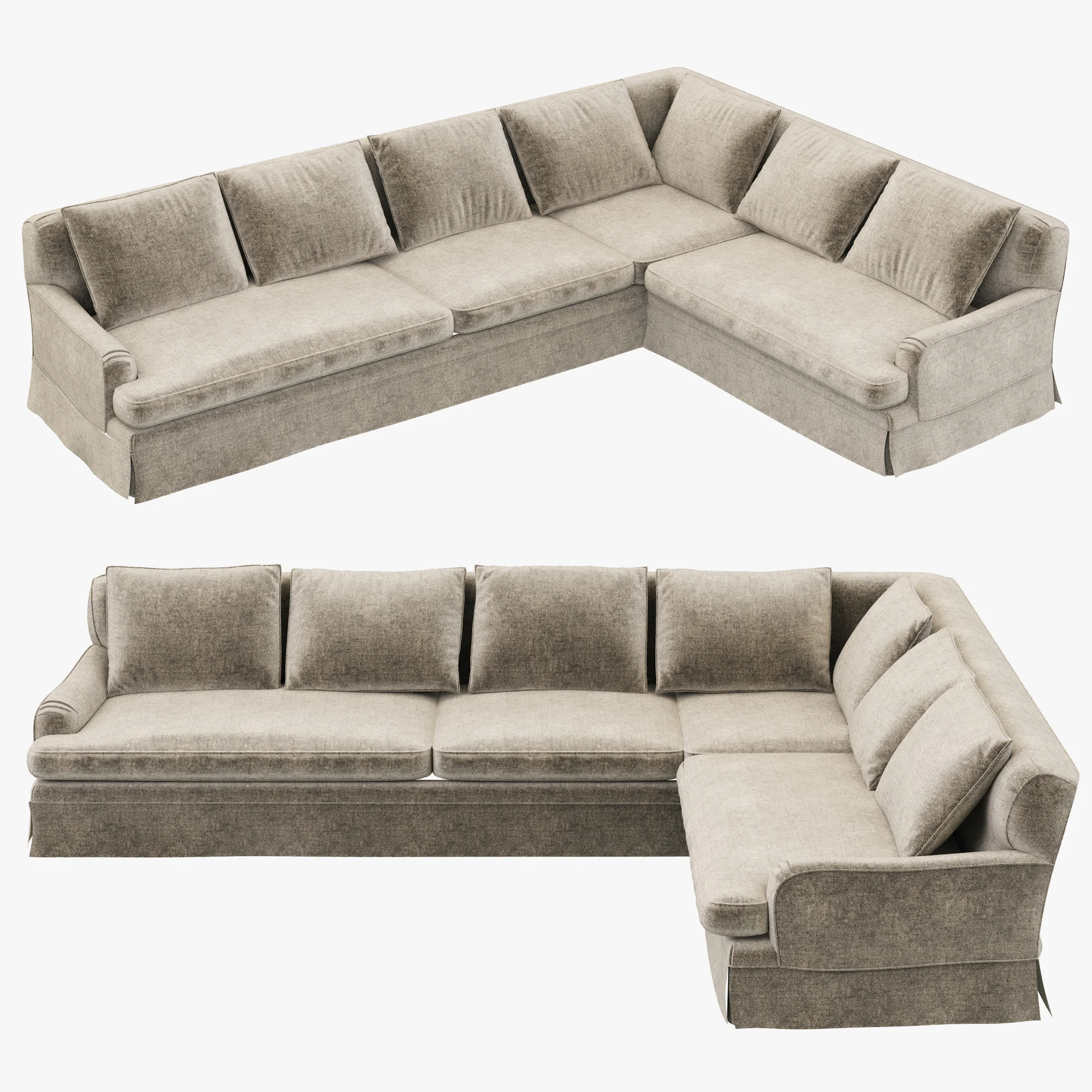 Restoration Hardware Belgian Classic Roll Arm Slipcovered Right Arm L Sectional — 3D model preview 2