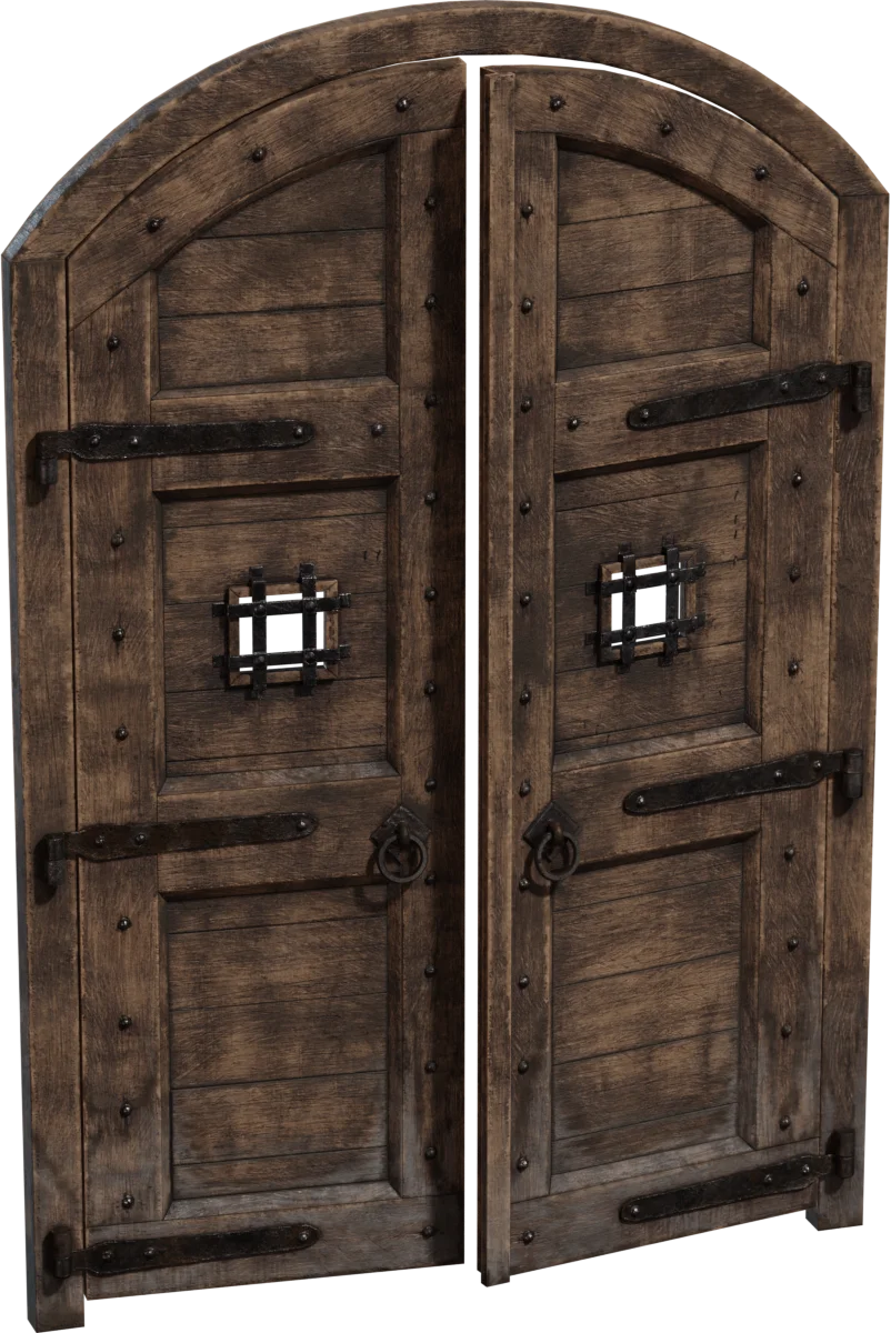 Medieval Castle Double Door with Iron Hardware