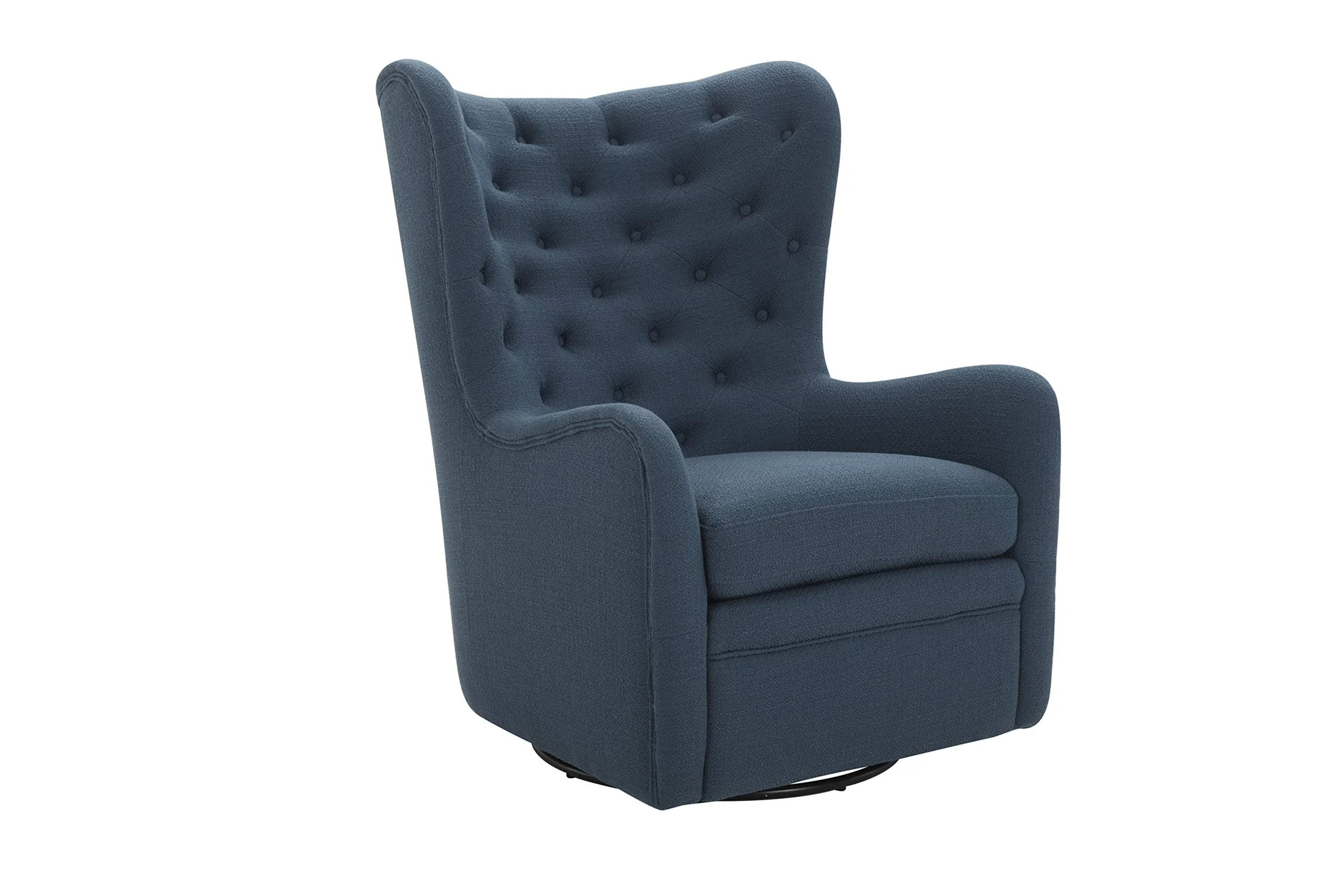 Tufted Wingback Swivel Glider Armchair – Cadet Blue Fabric