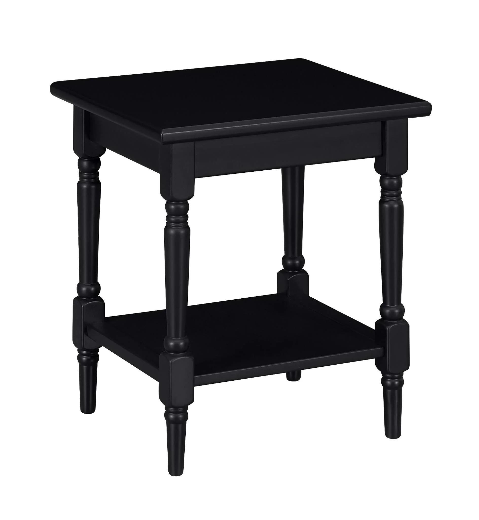 Black Turned Leg Wood End Table with Lower Shelf