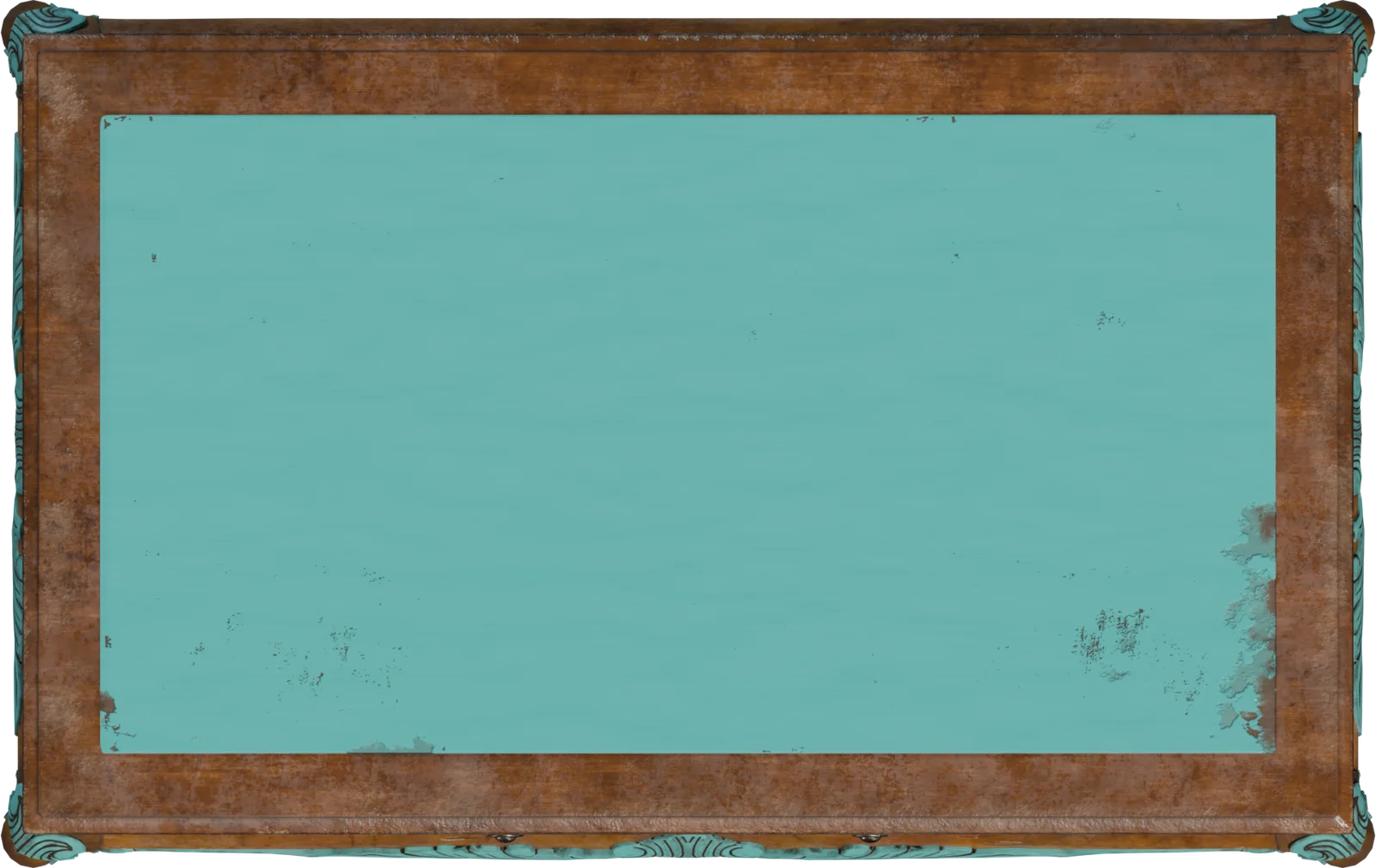 Ornate Distressed Turquoise Coffee Table with Carved Wood Details, 3D model preview 4