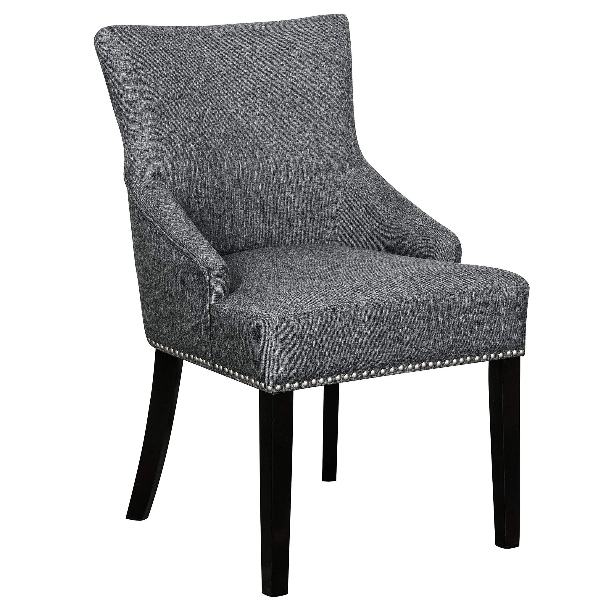 Traditional Upholstered Dining Armchair with Nailhead Trim – Charcoal Grey