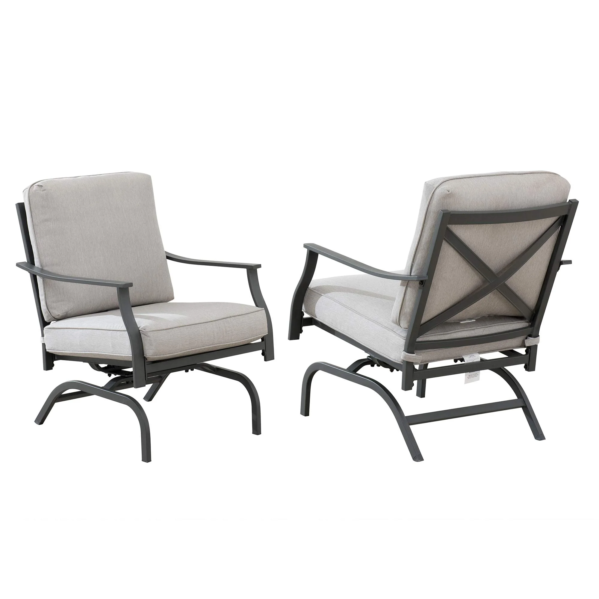 Outdoor Patio Rocking Lounge Chair Set with Cushions – Dark Steel Frame