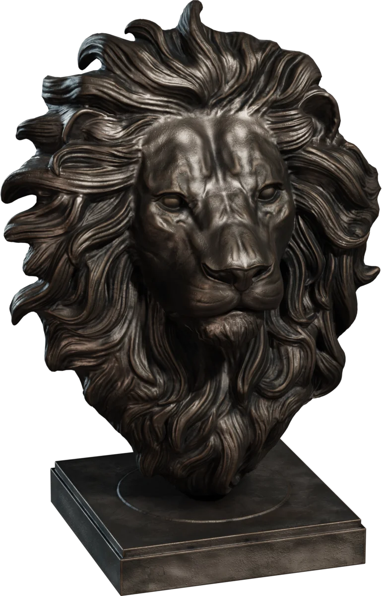 Bronze Lion Head Bust Sculpture