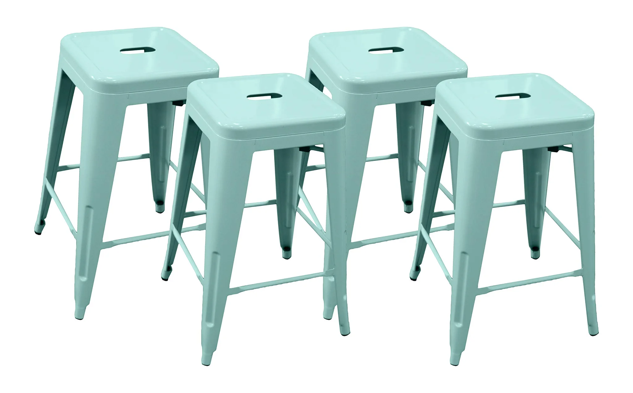Stackable Industrial Metal Counter Stools Set of 4 - Mint Green