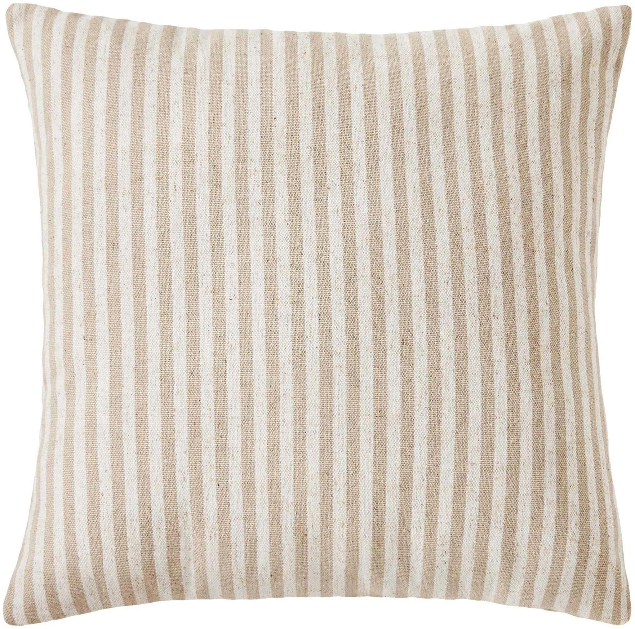 Striped Linen Throw Pillow – Taupe & Cream Ticking Pattern