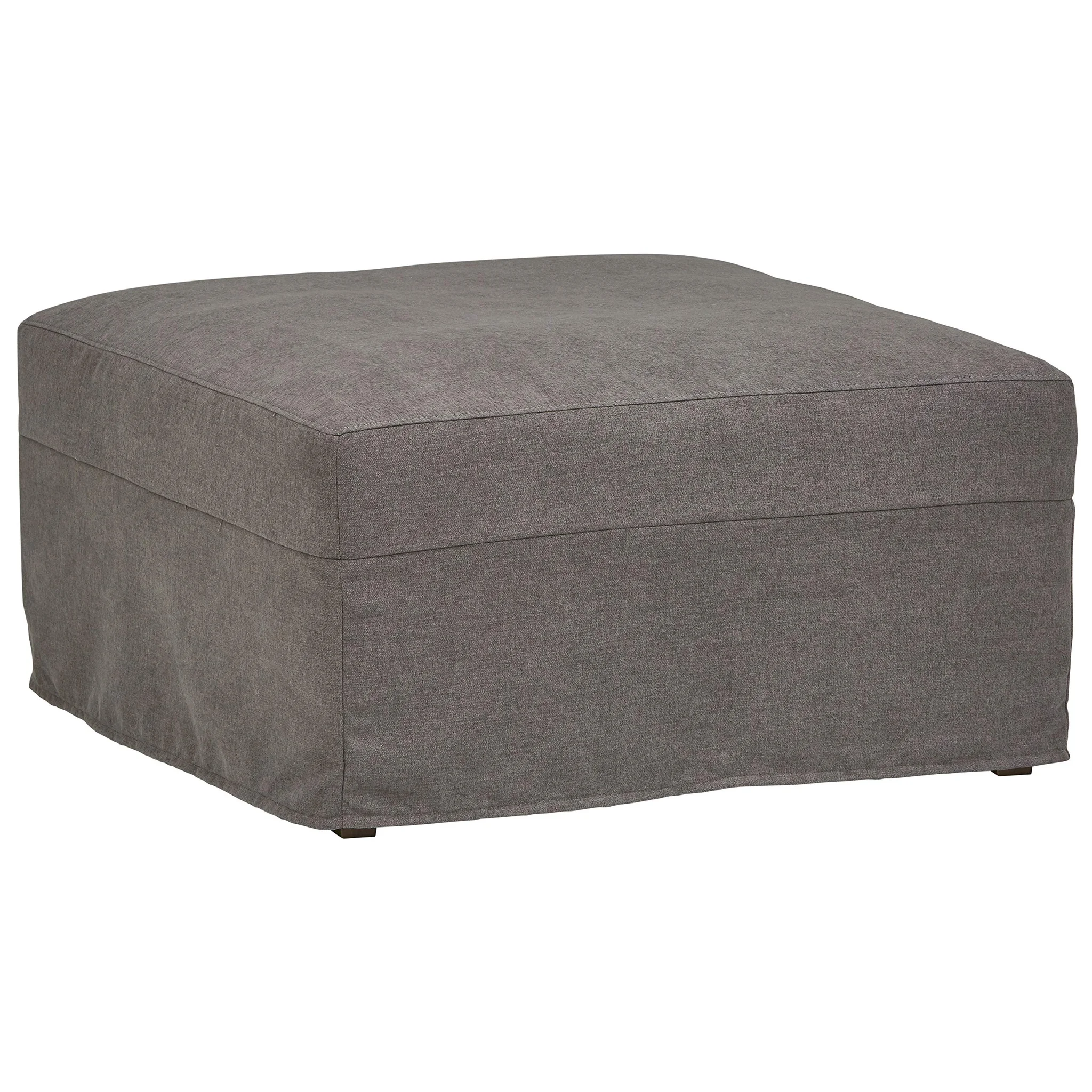 Square Fabric Ottoman with Slipcover – Stone Gray Upholstered Footstool