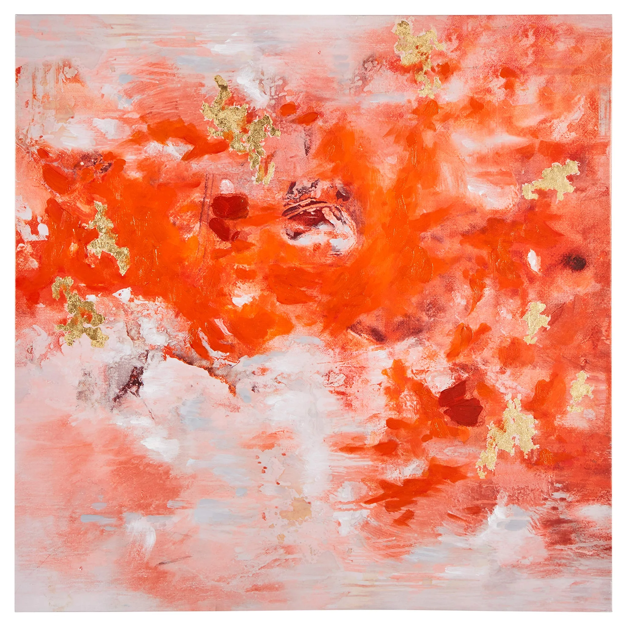 Abstract Orange and White Canvas Wall Art with Gold Leaf Accents