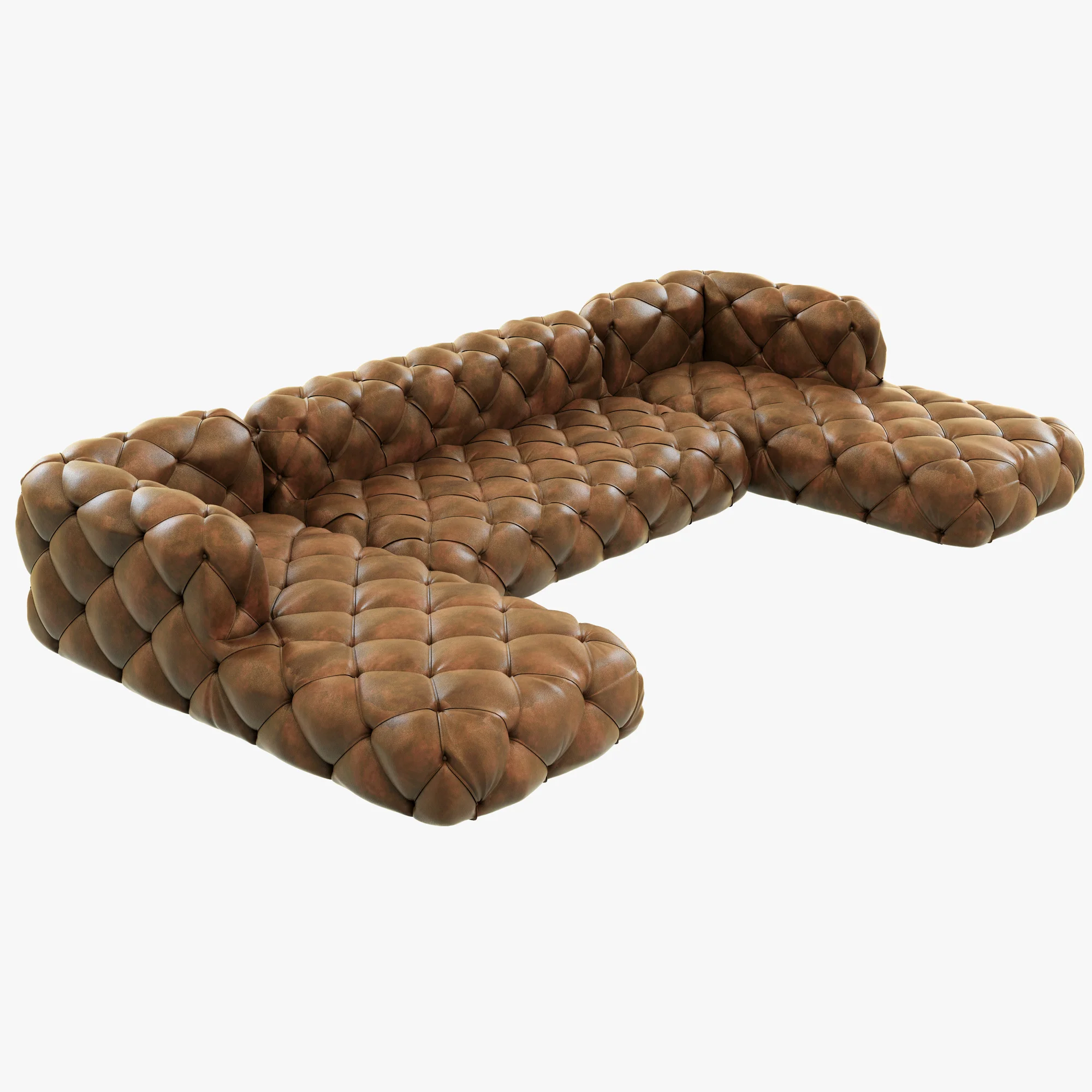 Restoration Hardware Soho Tufted Leather U Chaise Sectional — 3D model preview 2