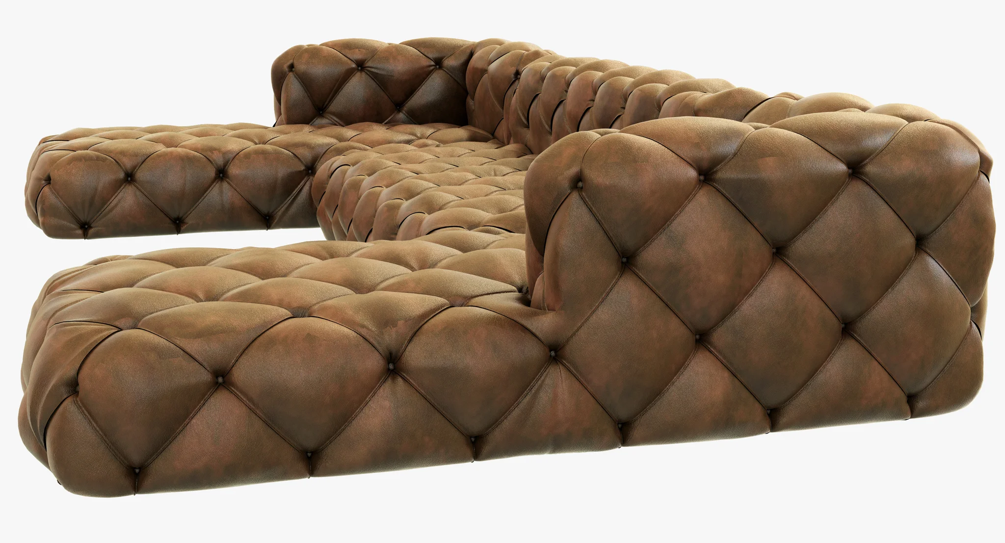 Restoration Hardware Soho Tufted Leather U Chaise Sectional — 3D model preview 7