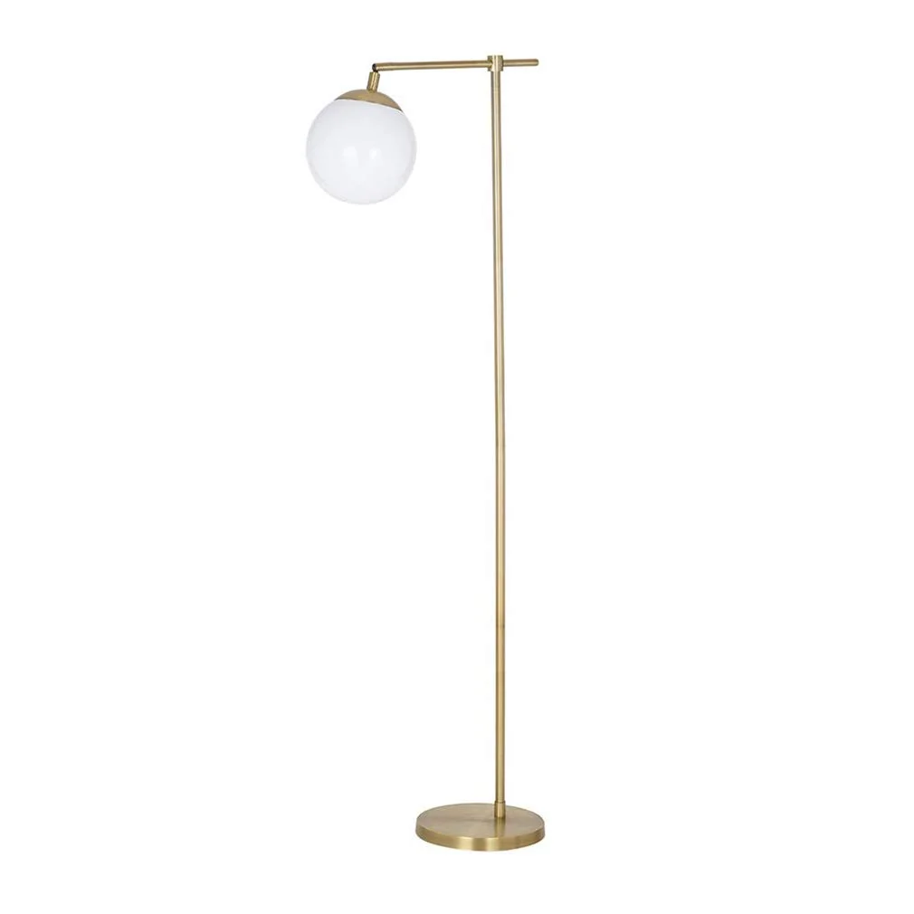 Mid-Century Modern Brass Floor Lamp with Opal Globe Shade