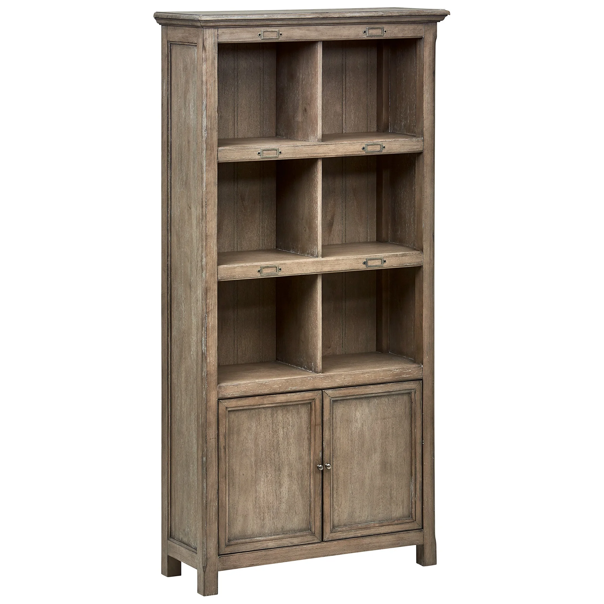 Rustic Grey Oak Bookcase with Cabinet Doors