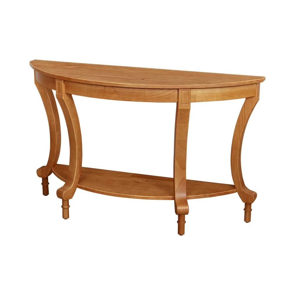 Classic Demilune Console Table with Lower Shelf – Oak Finish