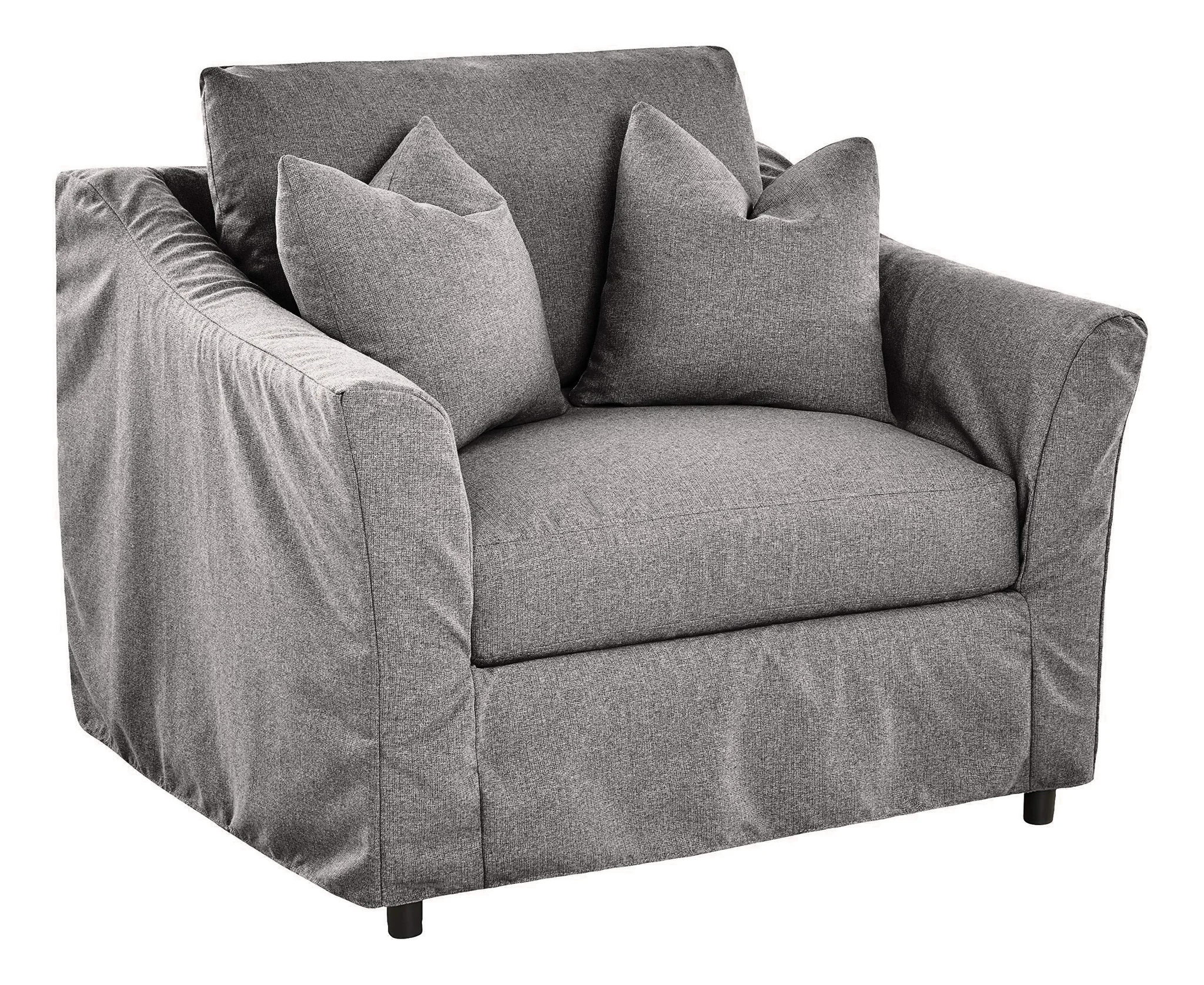 Gray Slipcover Accent Chair with Throw Pillows