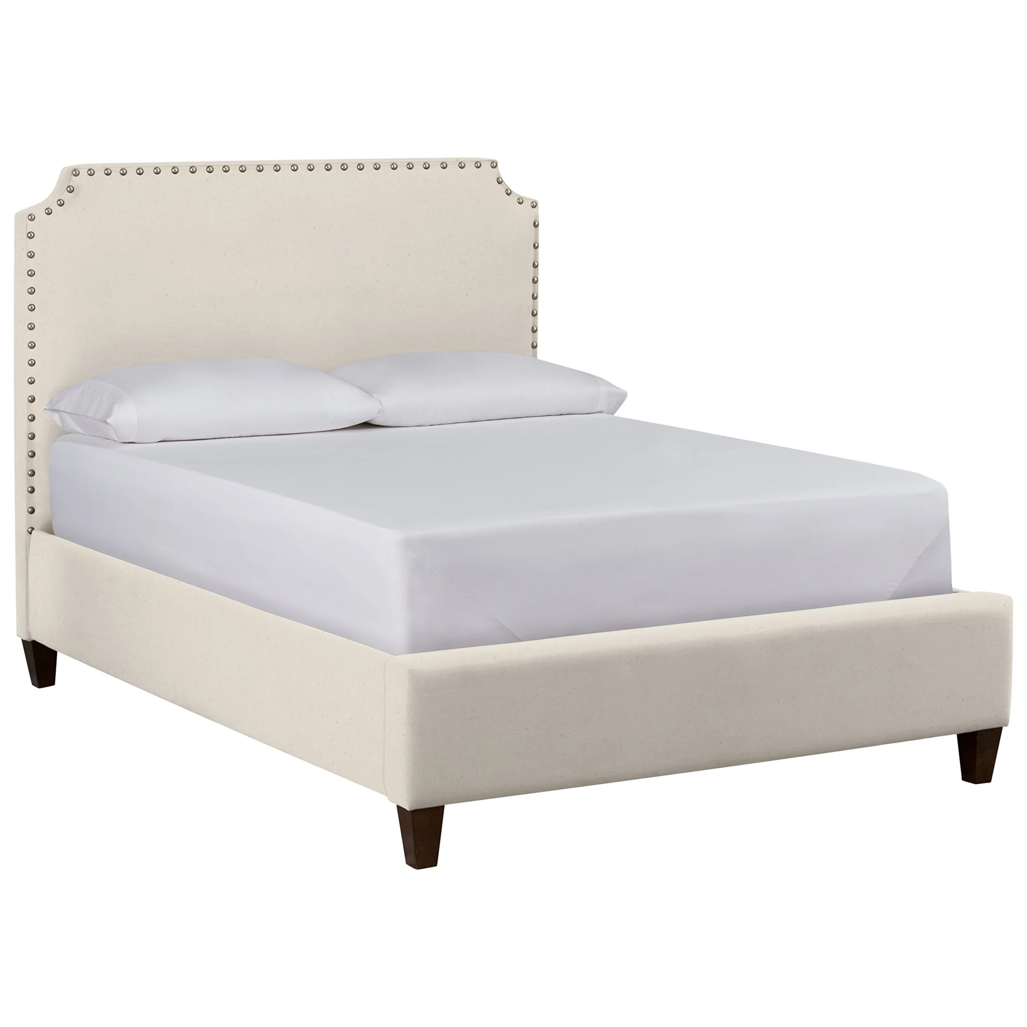 Upholstered King Bed with Nailhead Trim and Scalloped Headboard