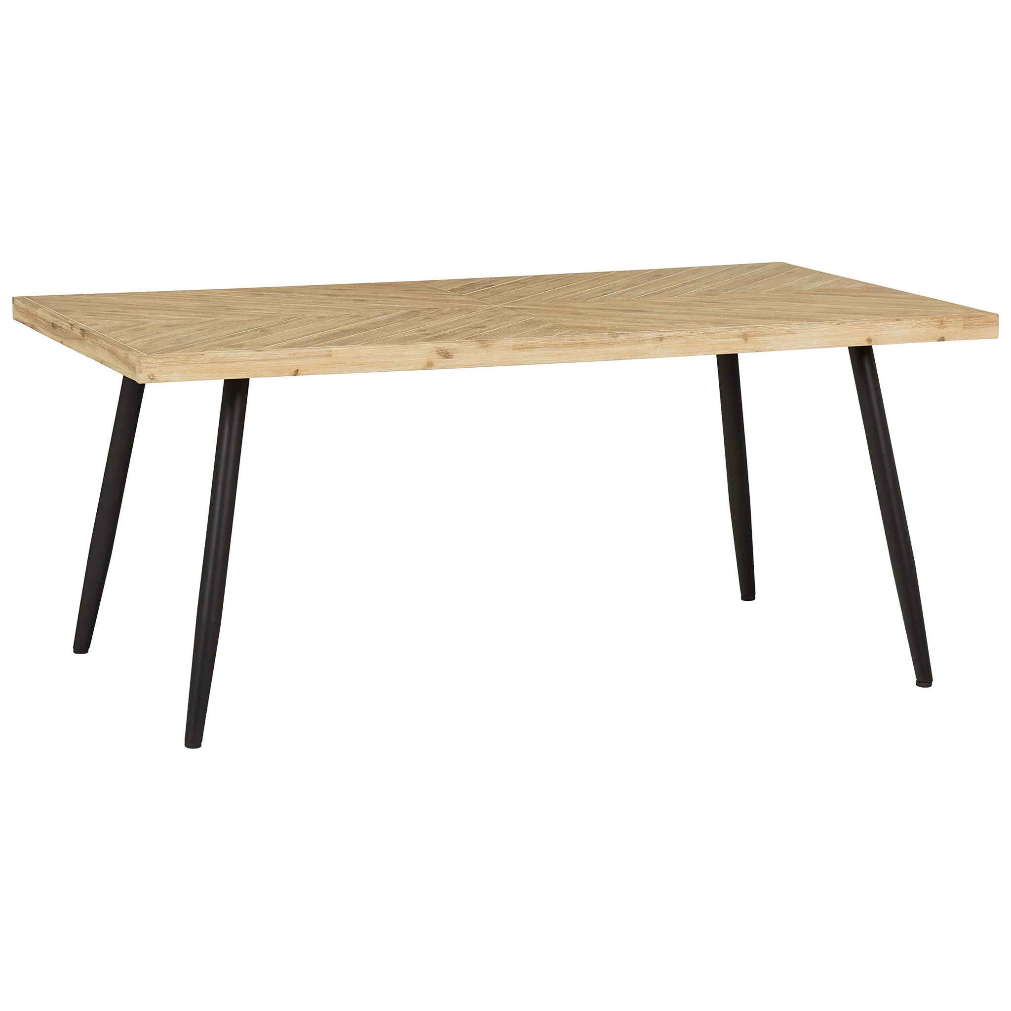 Modern Rustic Dining Table with Herringbone Acacia Top and Metal Legs