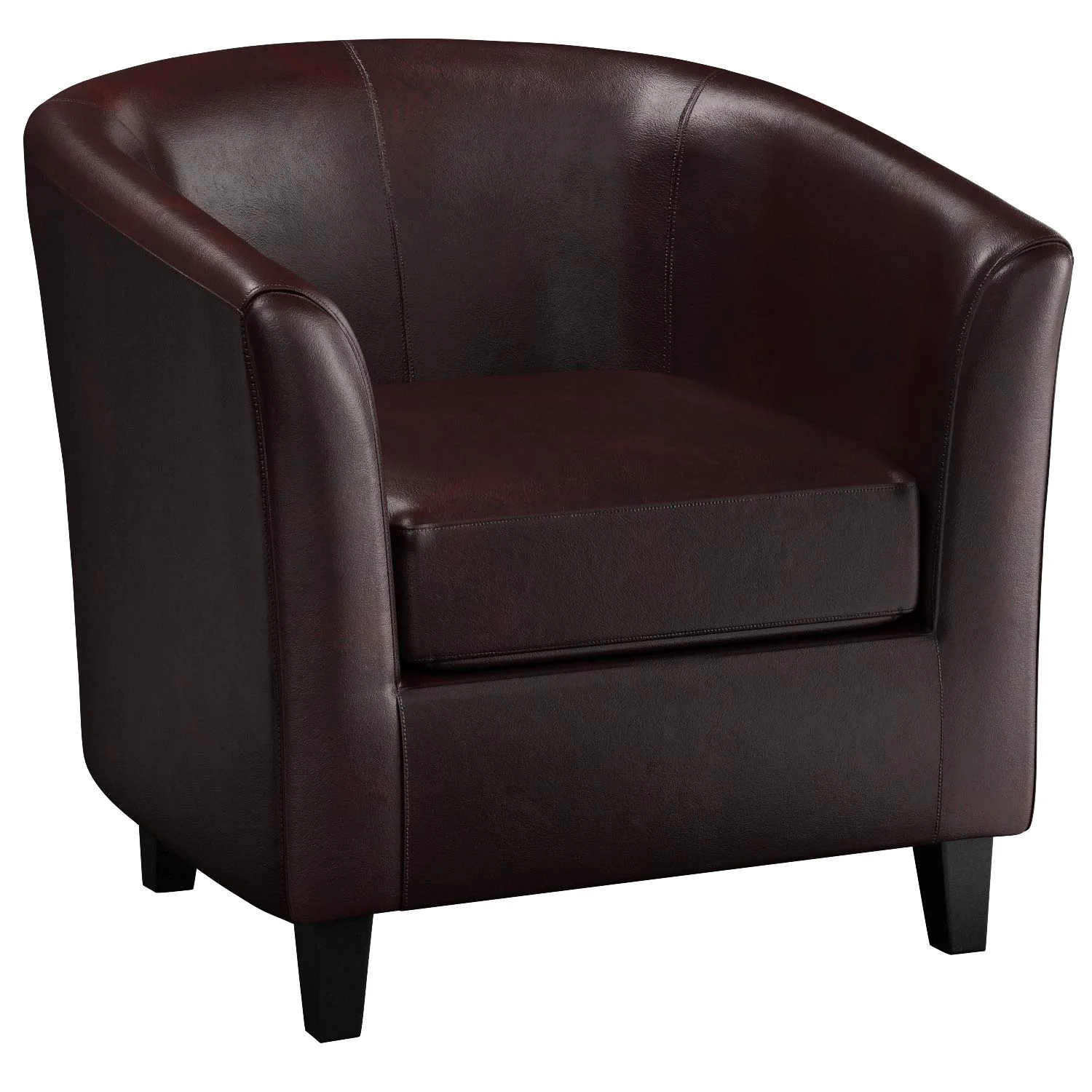 Brown Faux Leather Tub Accent Chair with Wooden Legs