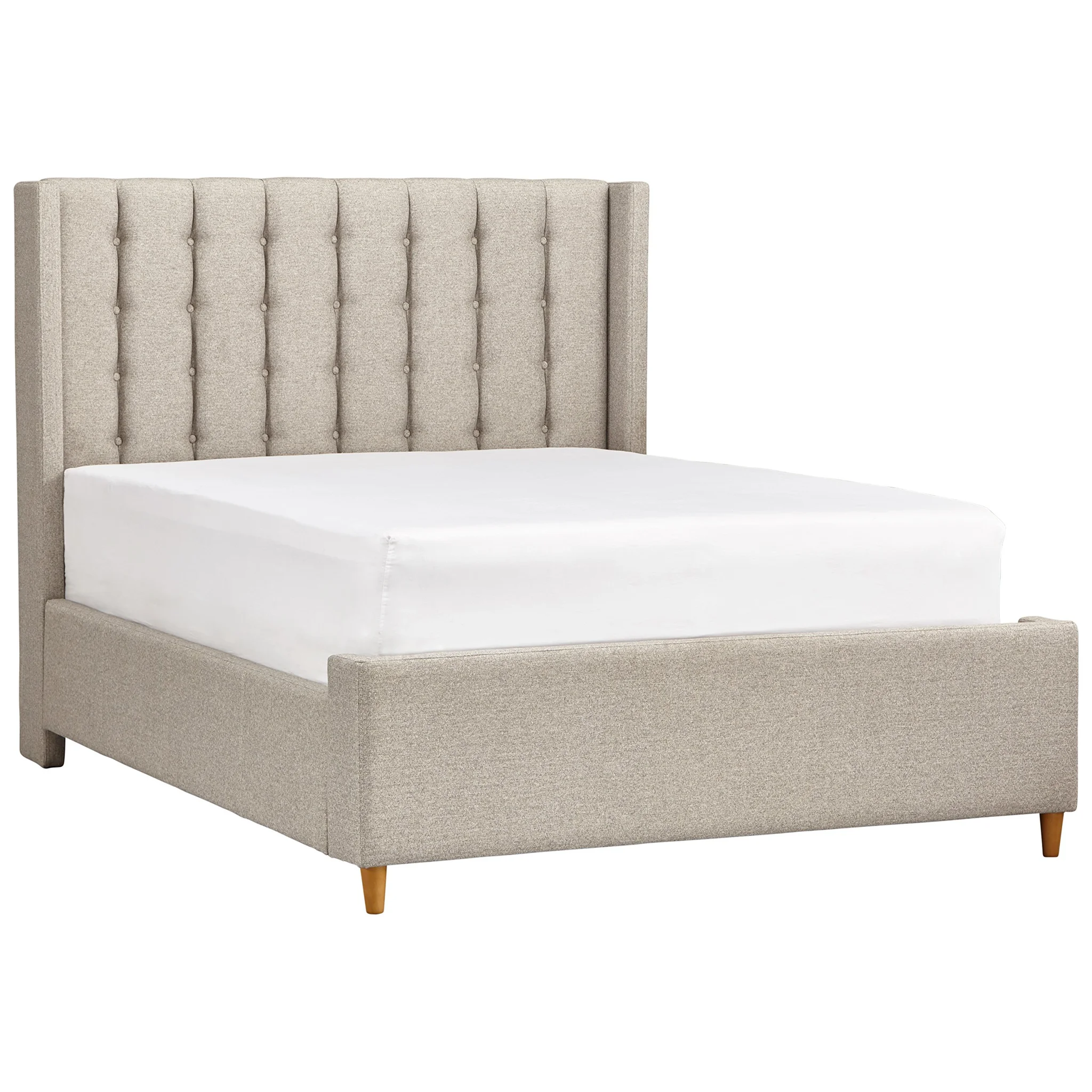 Mid-Century Modern Tufted Upholstered Queen Bed with Wingback Headboard