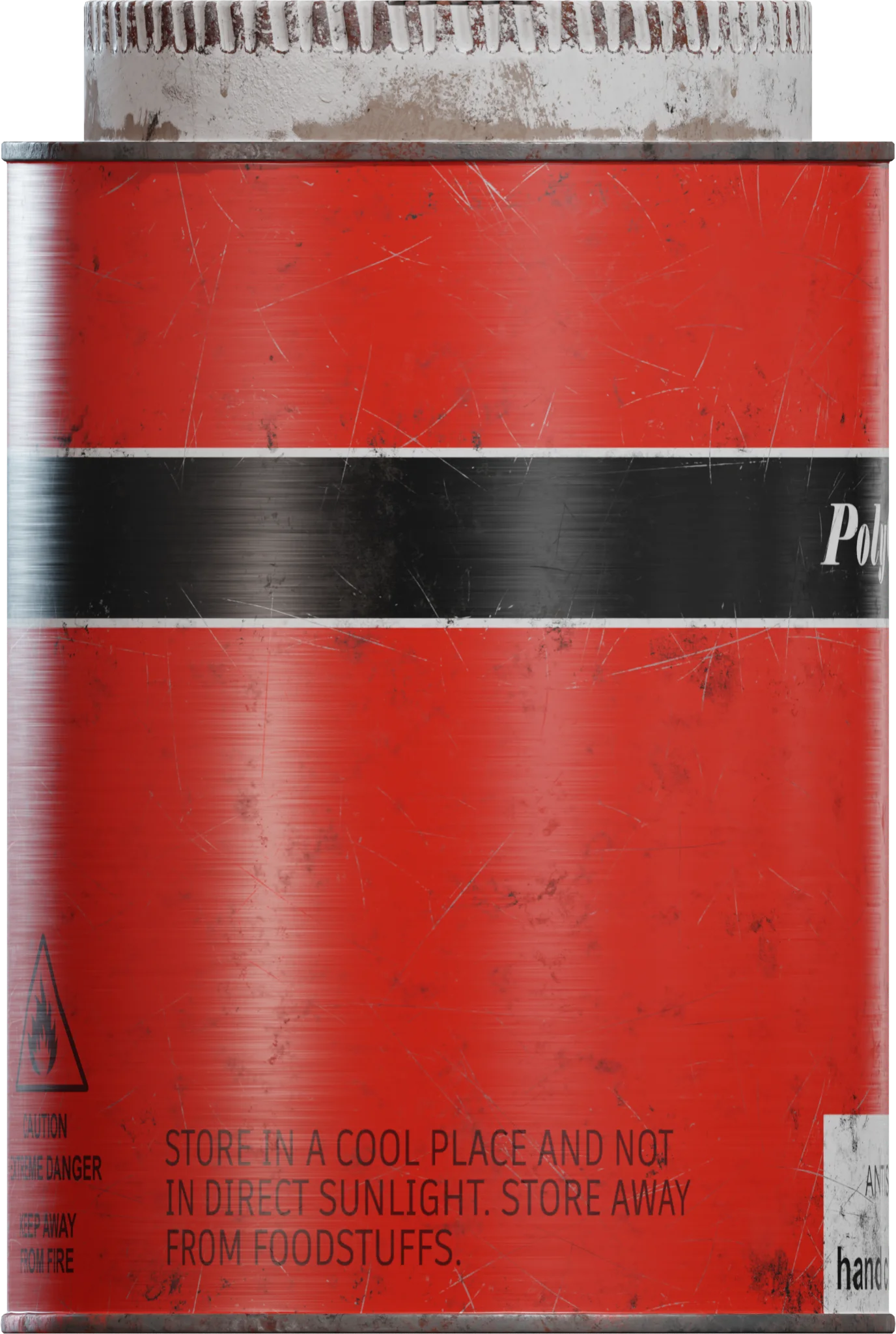 Industrial Cleaner Tin Can with Worn Red Paint, 3D model preview 2