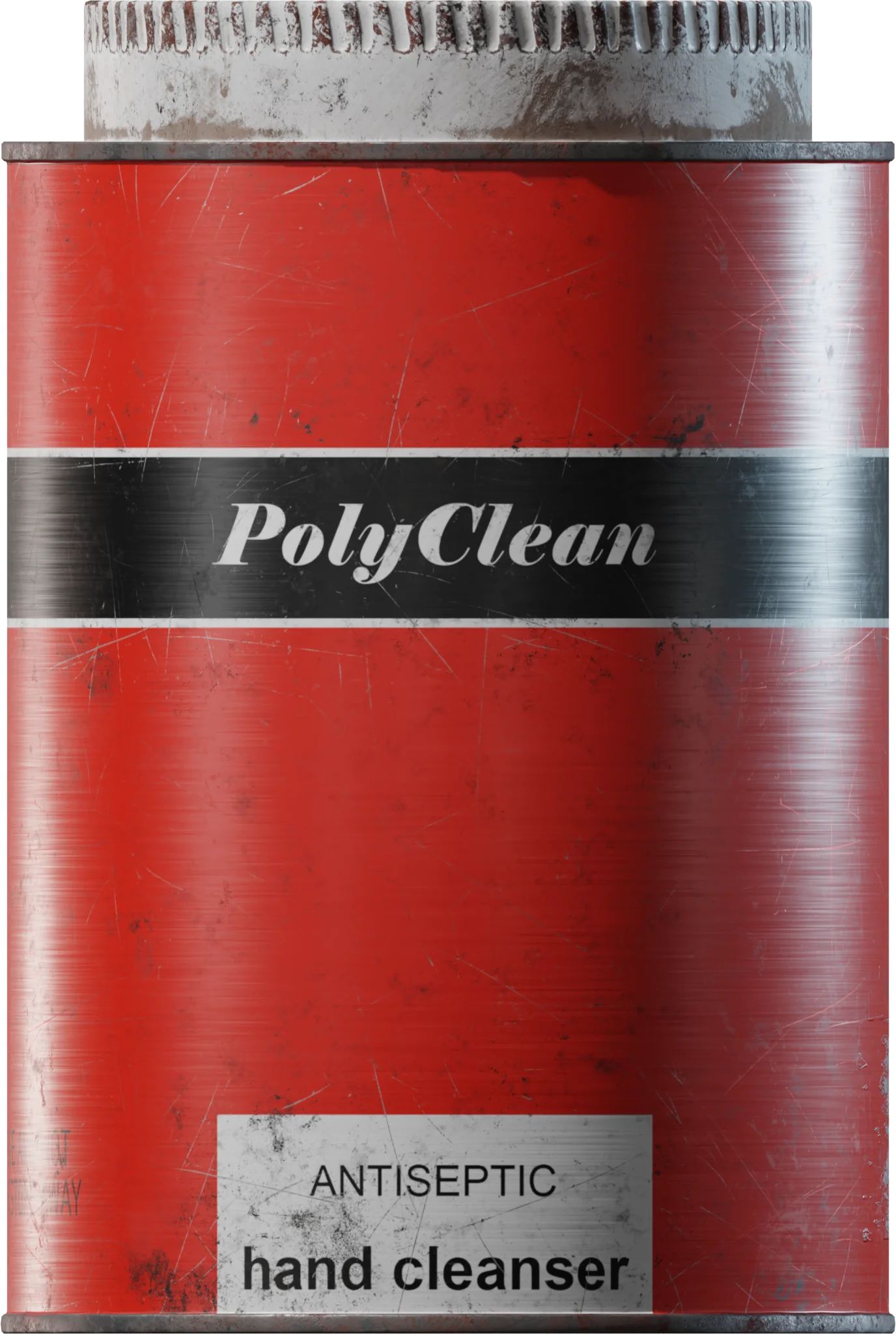 Industrial Cleaner Tin Can with Worn Red Paint, 3D model preview 3