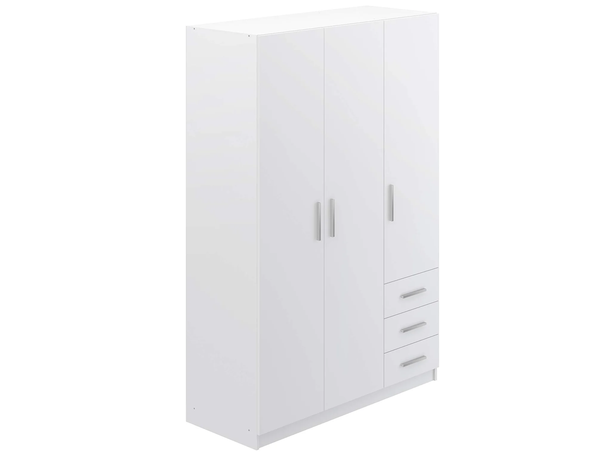 Modern White 3-Door Wardrobe with Drawers