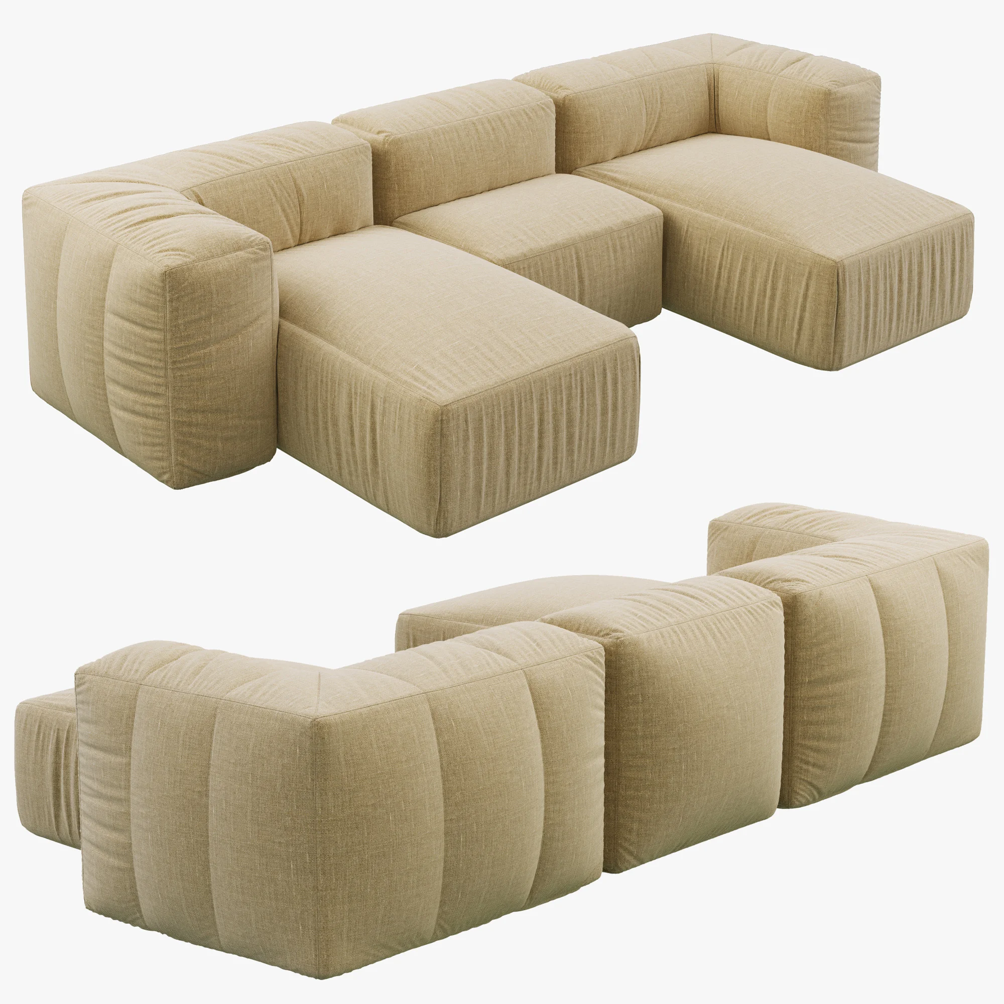 Restoration Hardware Preconfigured Fulham Upholstered U Chaise Sectional — 3D model preview 2