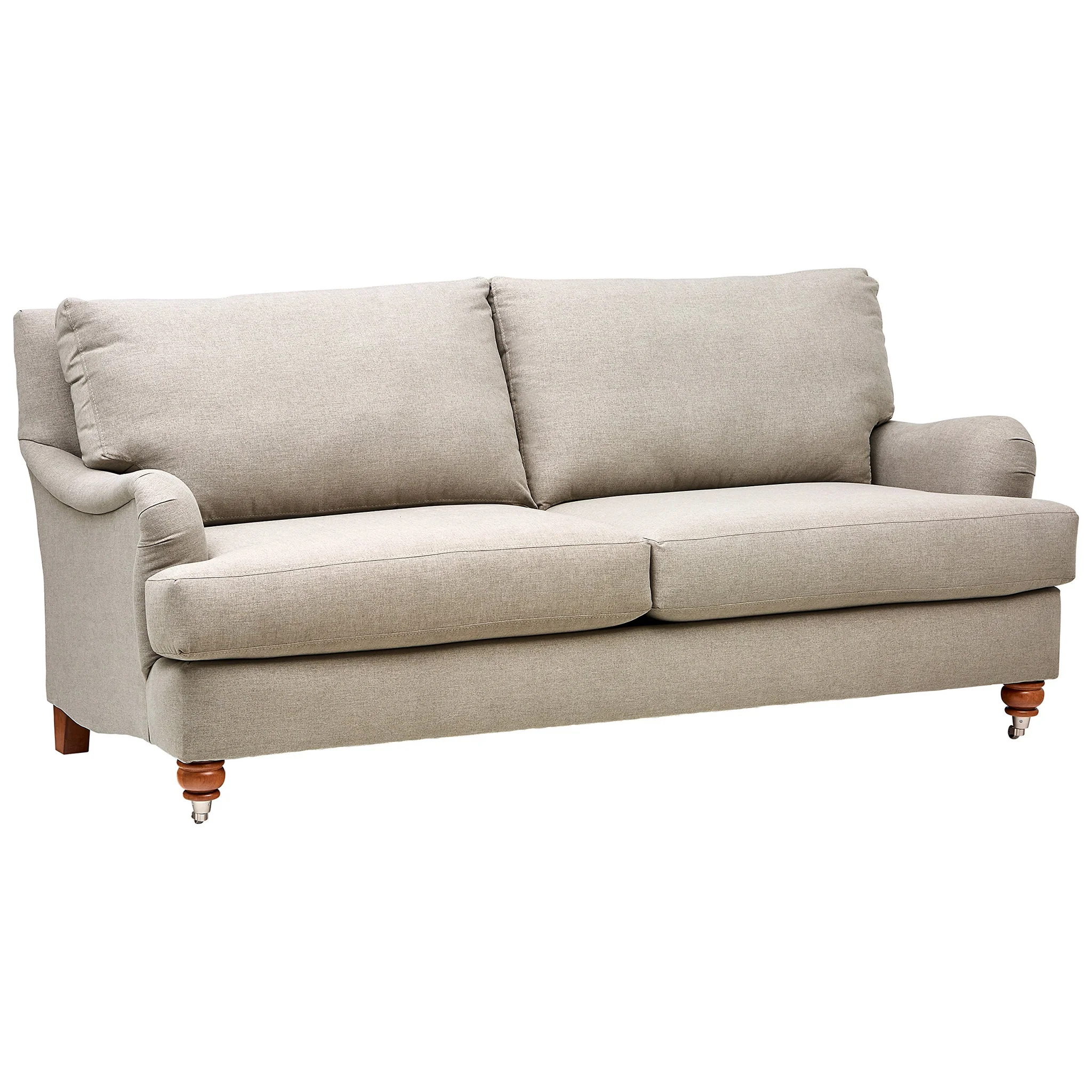 Farmhouse Charles of London Sofa – Beige Linen Fabric with Turned Wood Legs