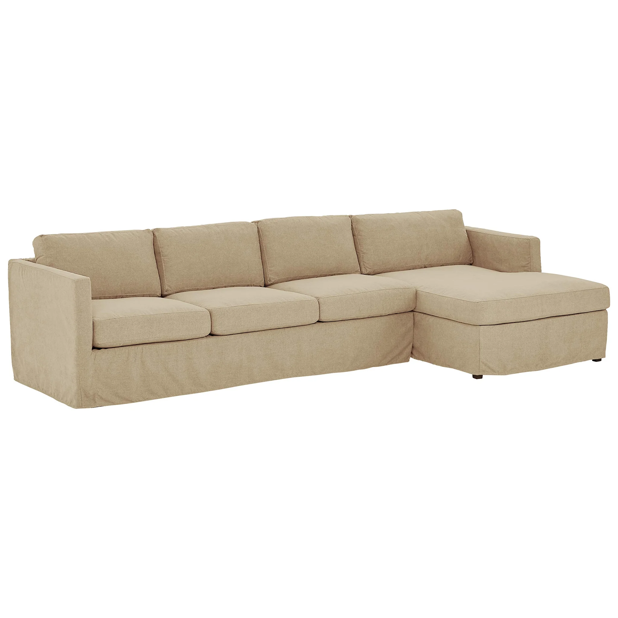 Slipcover Sectional Sofa with Right-Facing Chaise – Beige Linen
