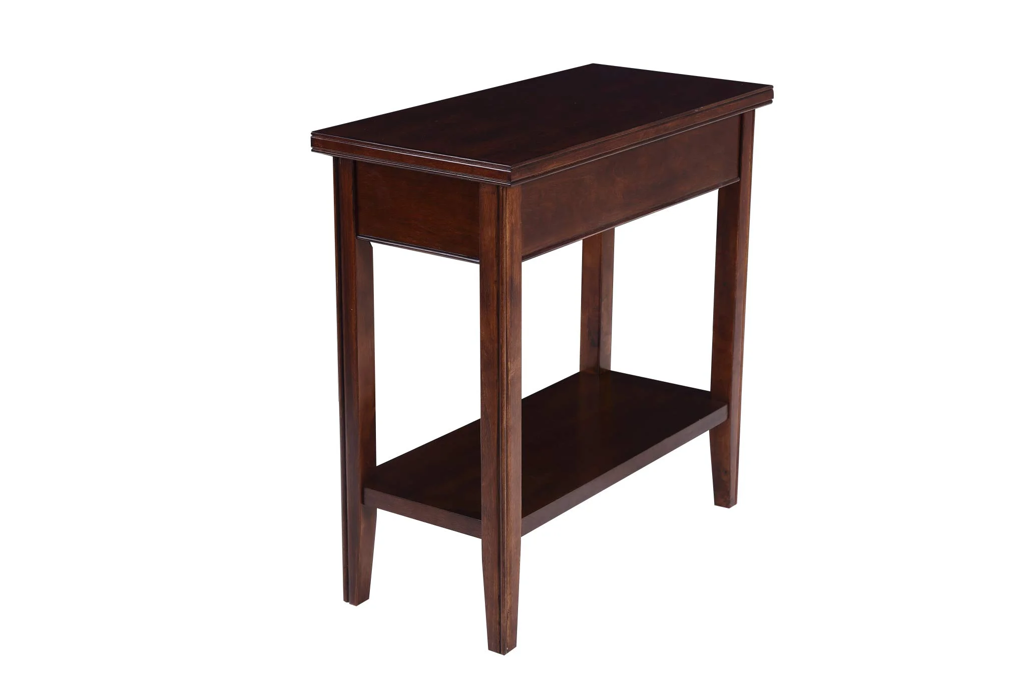Solid Wood Chairside End Table with Bottom Shelf – Caramel Walnut
