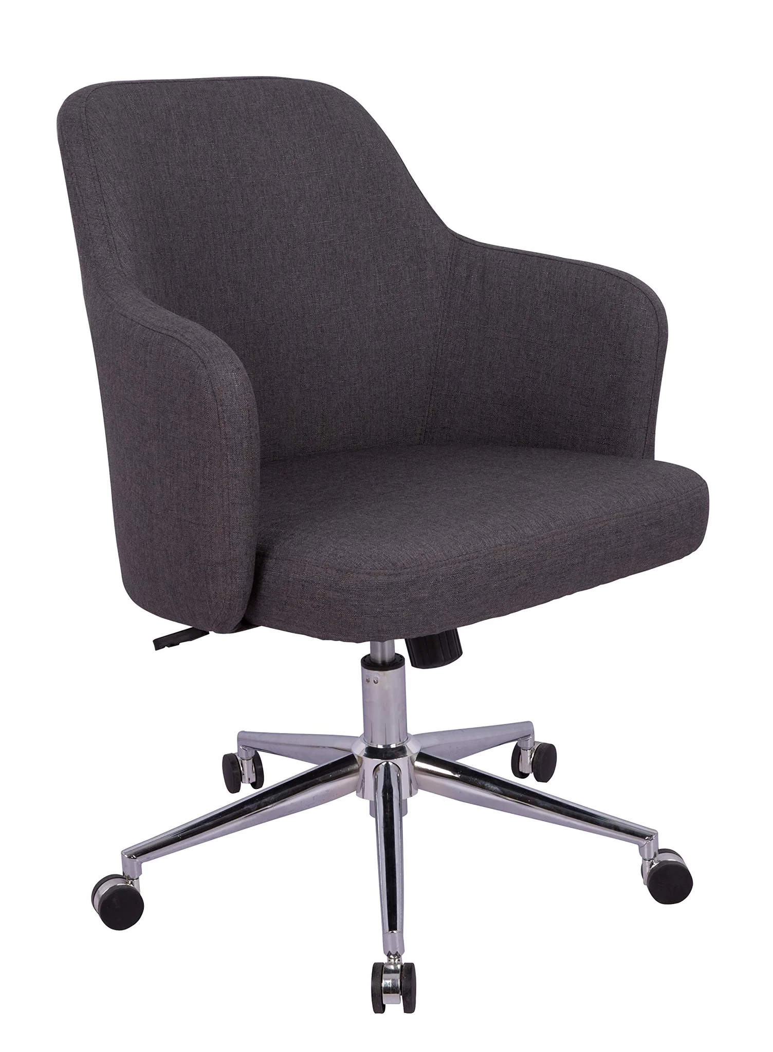 Modern Swivel Office Chair with Chrome Base – Charcoal Twill Fabric