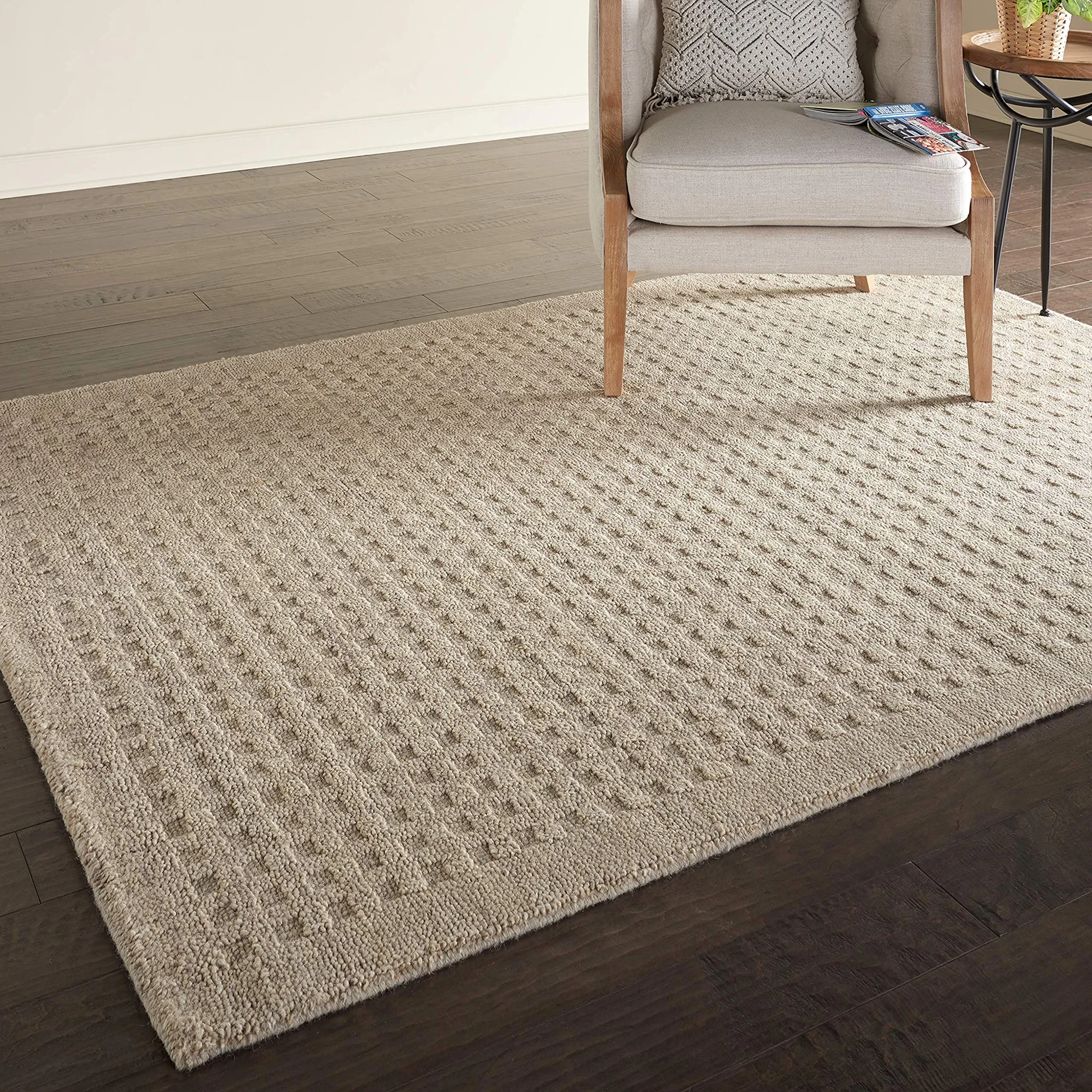 Casual Geometric Wool Area Rug in Taupe