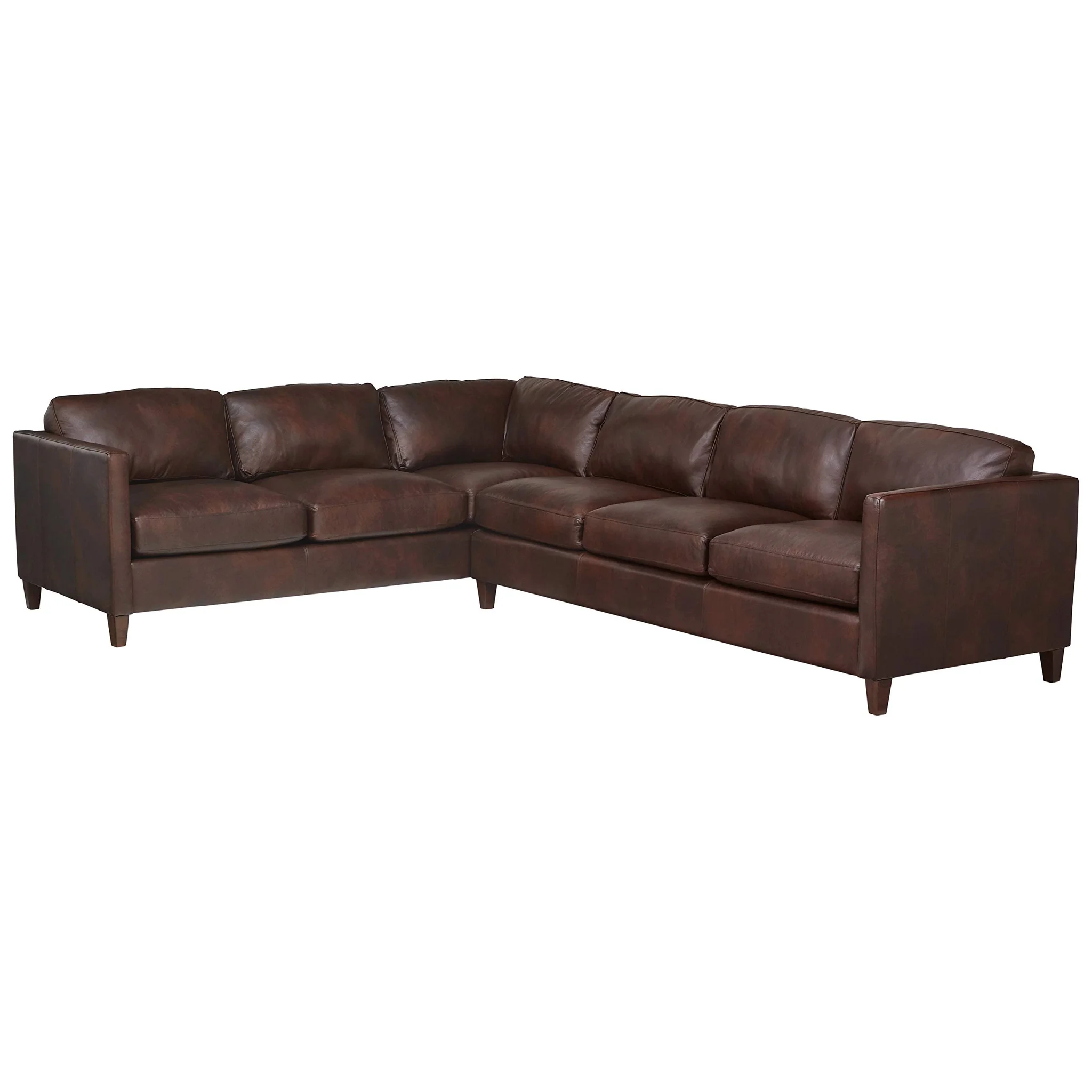 Brown Leather L-Shaped Sectional Sofa with Wooden Legs
