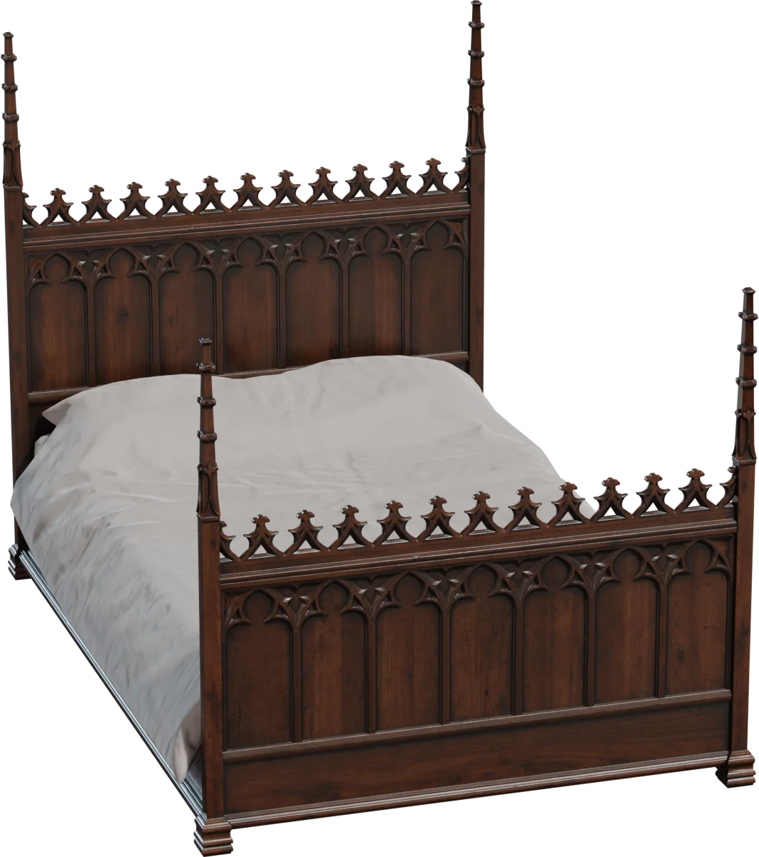 Gothic Four-Poster Bed with Carved Wood Panels
