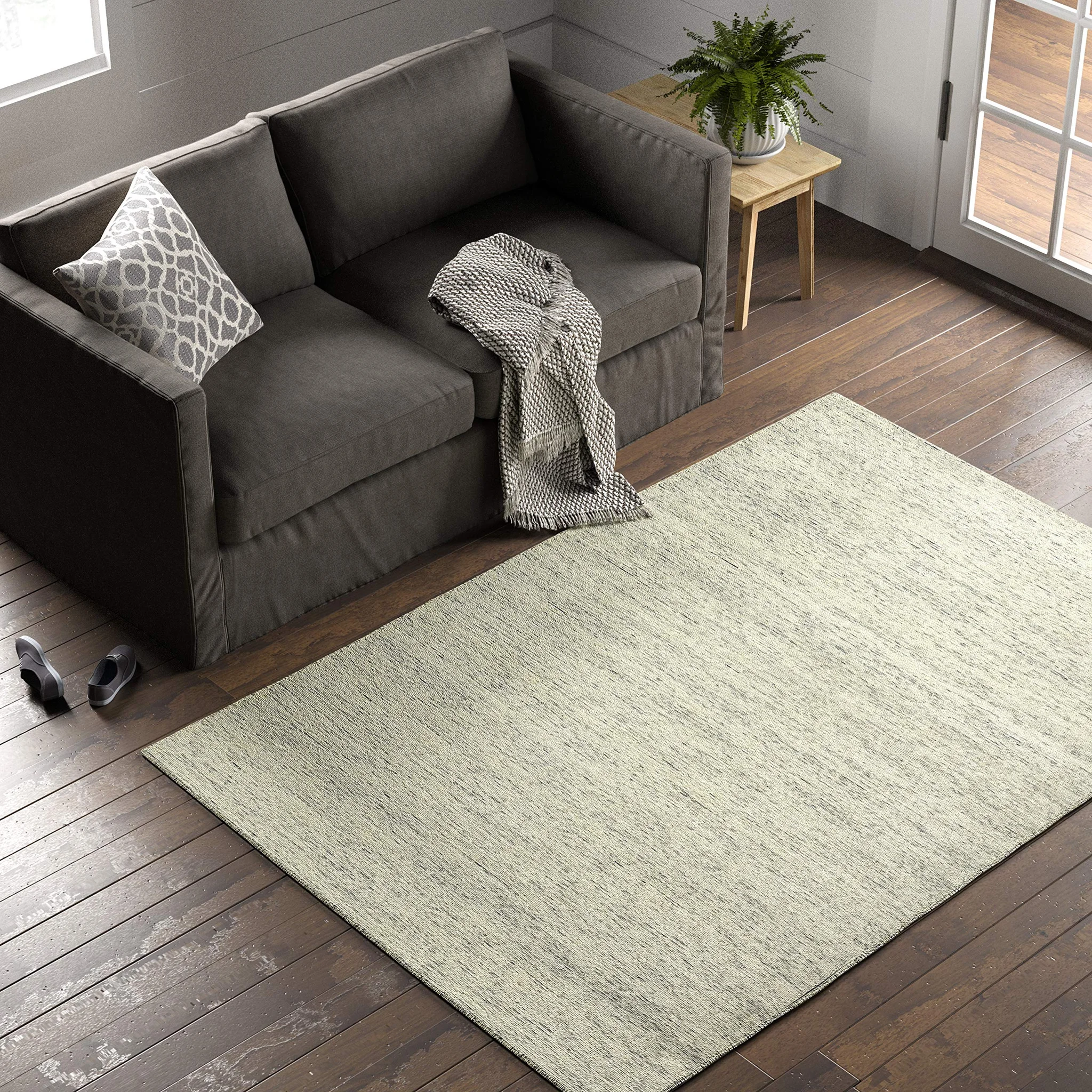 Contemporary Speckle Wool Area Rug Blue and White