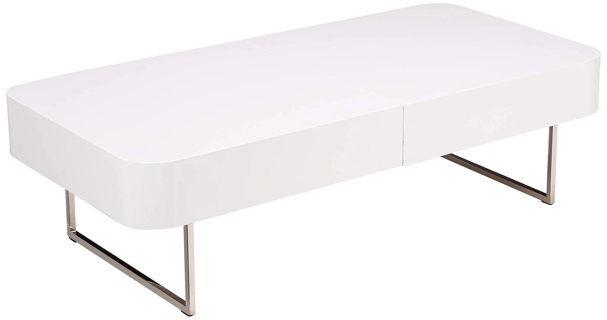 Modern White High-Gloss Coffee Table with Hidden Storage and Steel Base
