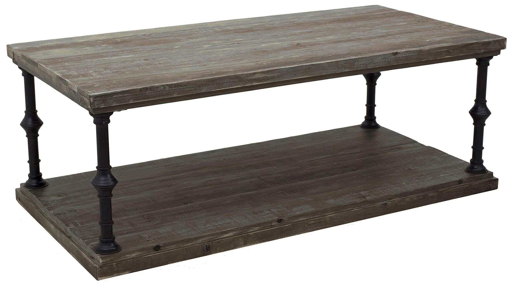 Rustic Industrial Coffee Table with Lower Shelf – Grey Pine & Black Metal