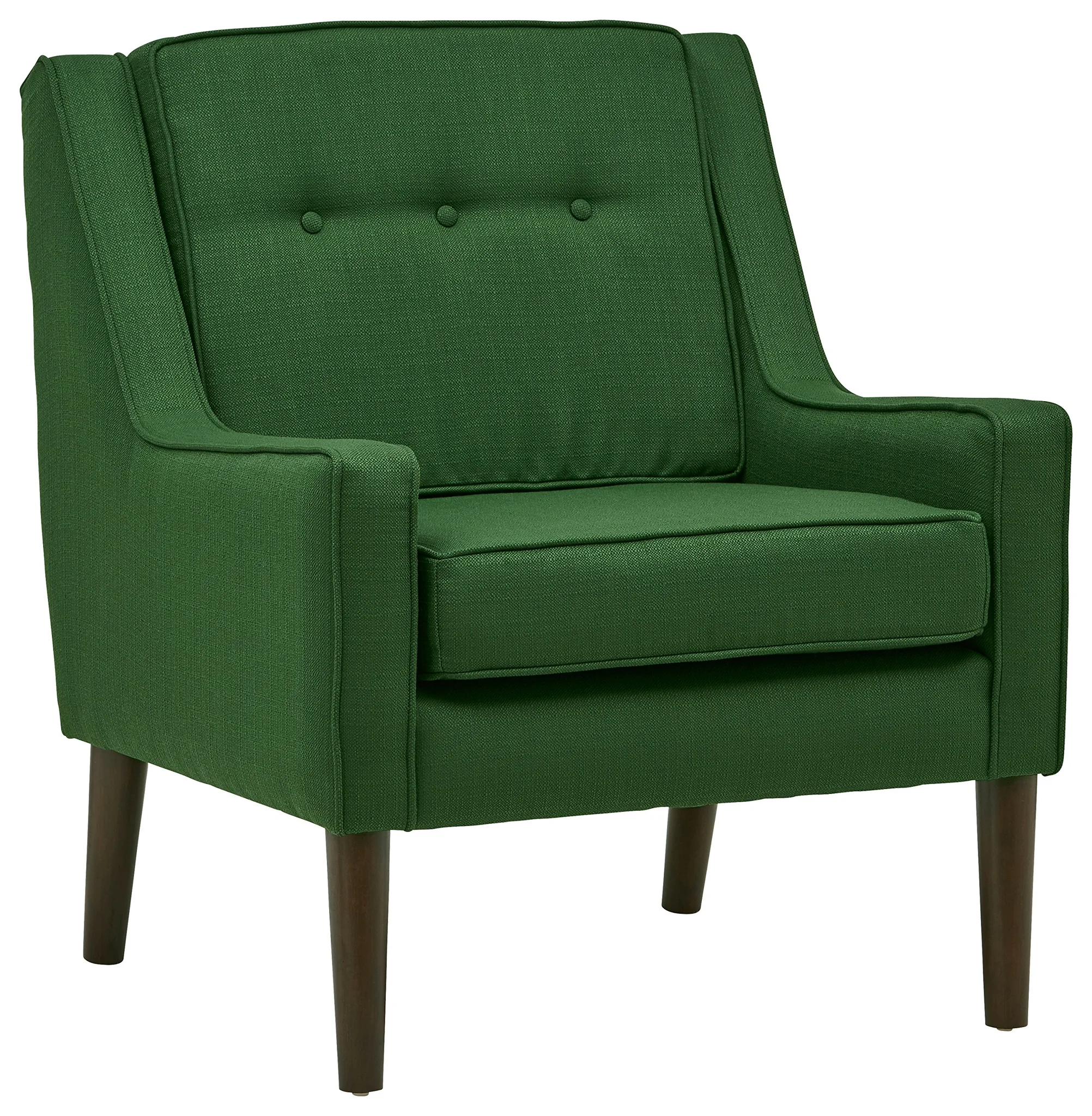 Mid-Century Modern Accent Armchair – Emerald Green Fabric with Espresso Wood Legs