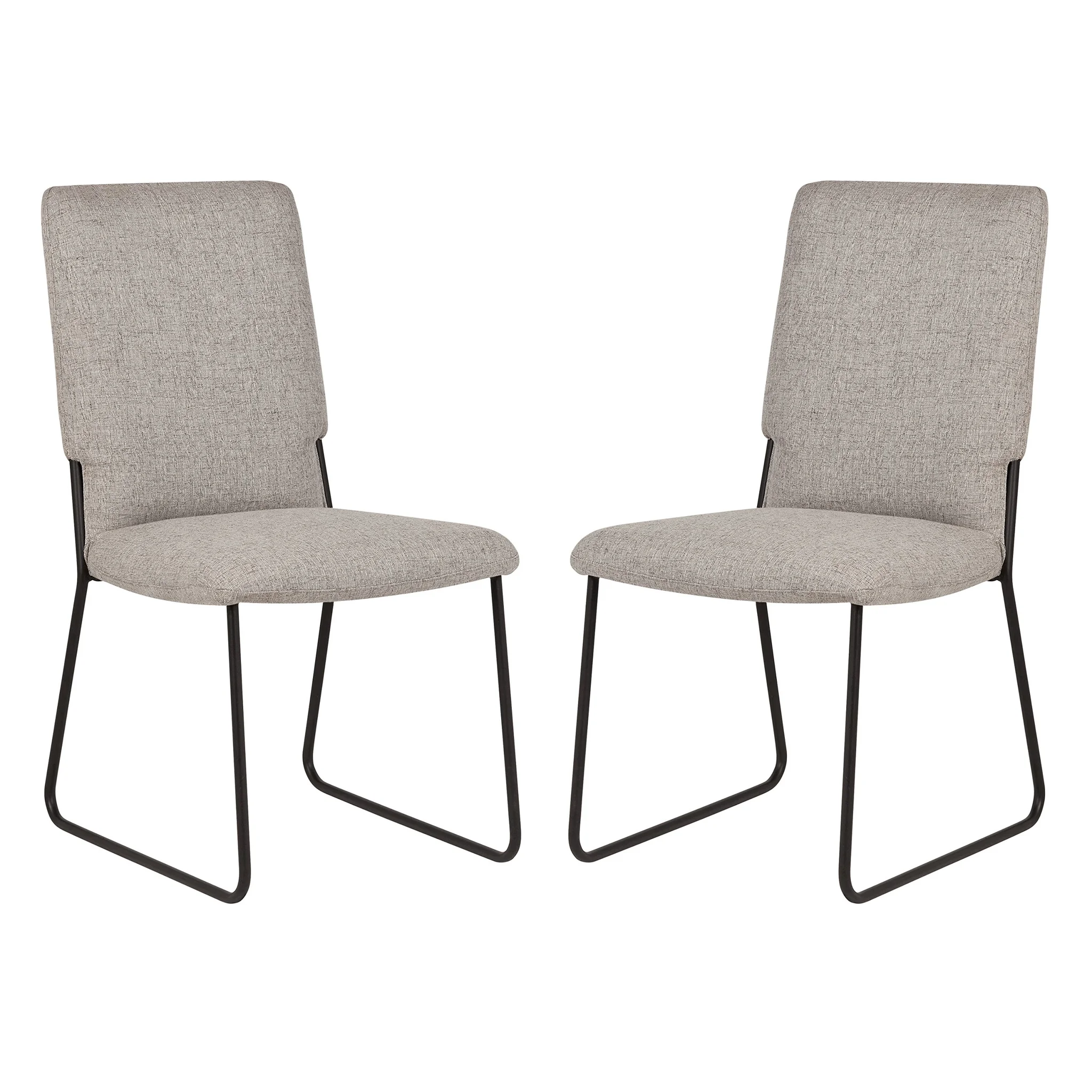 Modern Industrial Dining Chair Set with Sled Base - Grey Fabric Black Metal