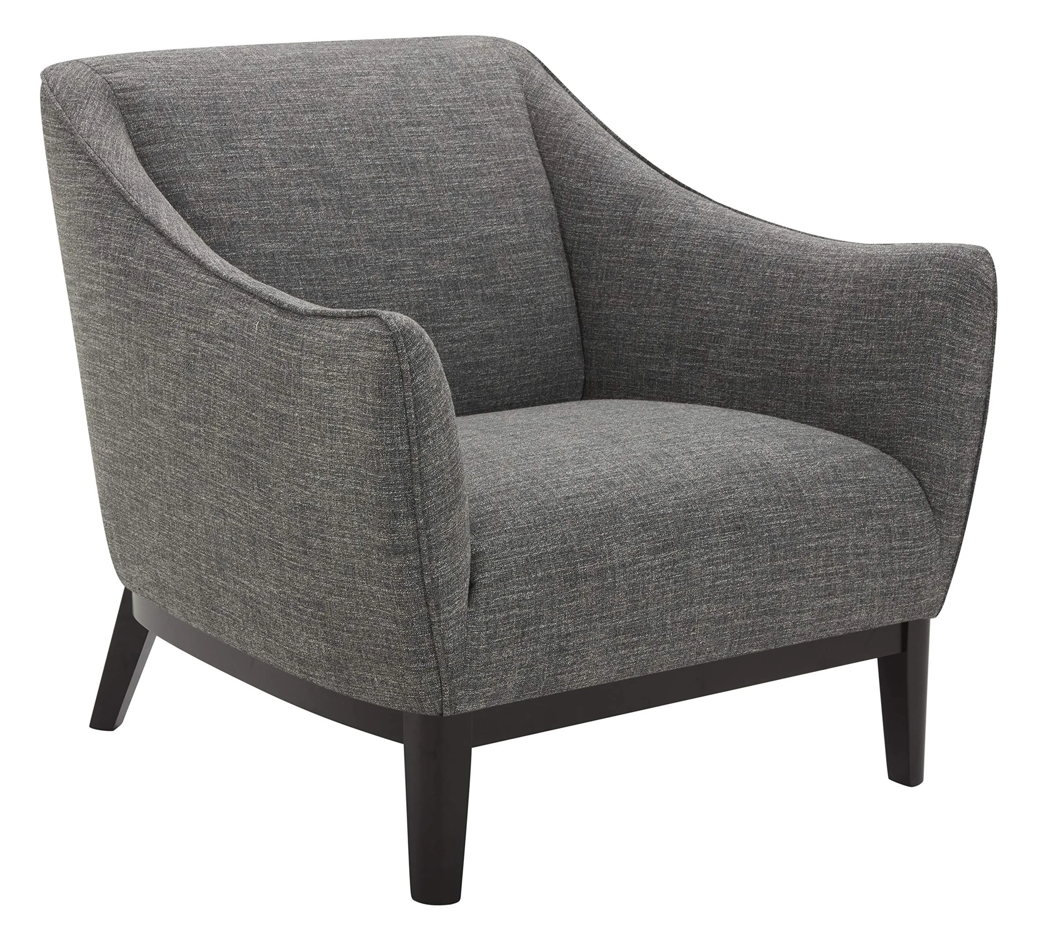 Mid-Century Modern Upholstered Accent Chair – Dark Grey Fabric with Tapered Wood Legs