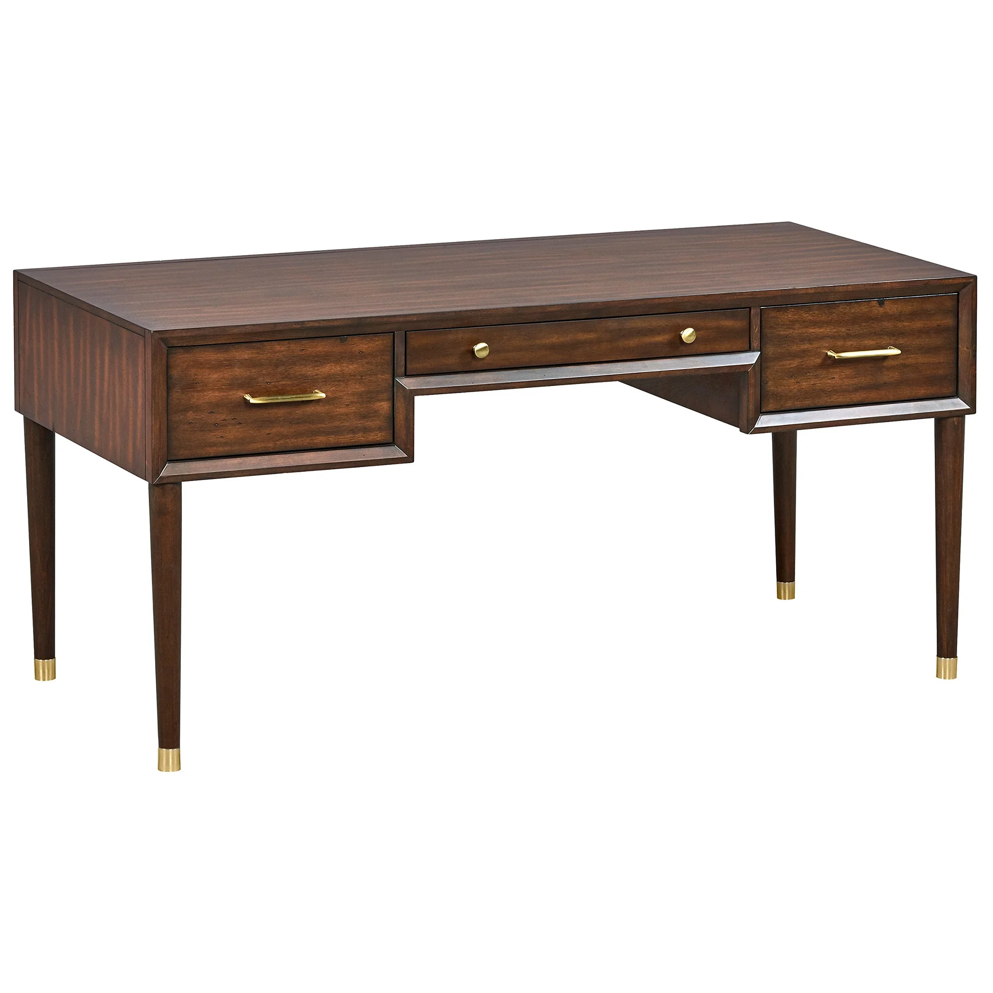 Mid-Century Modern Walnut Writing Desk with Brass Hardware
