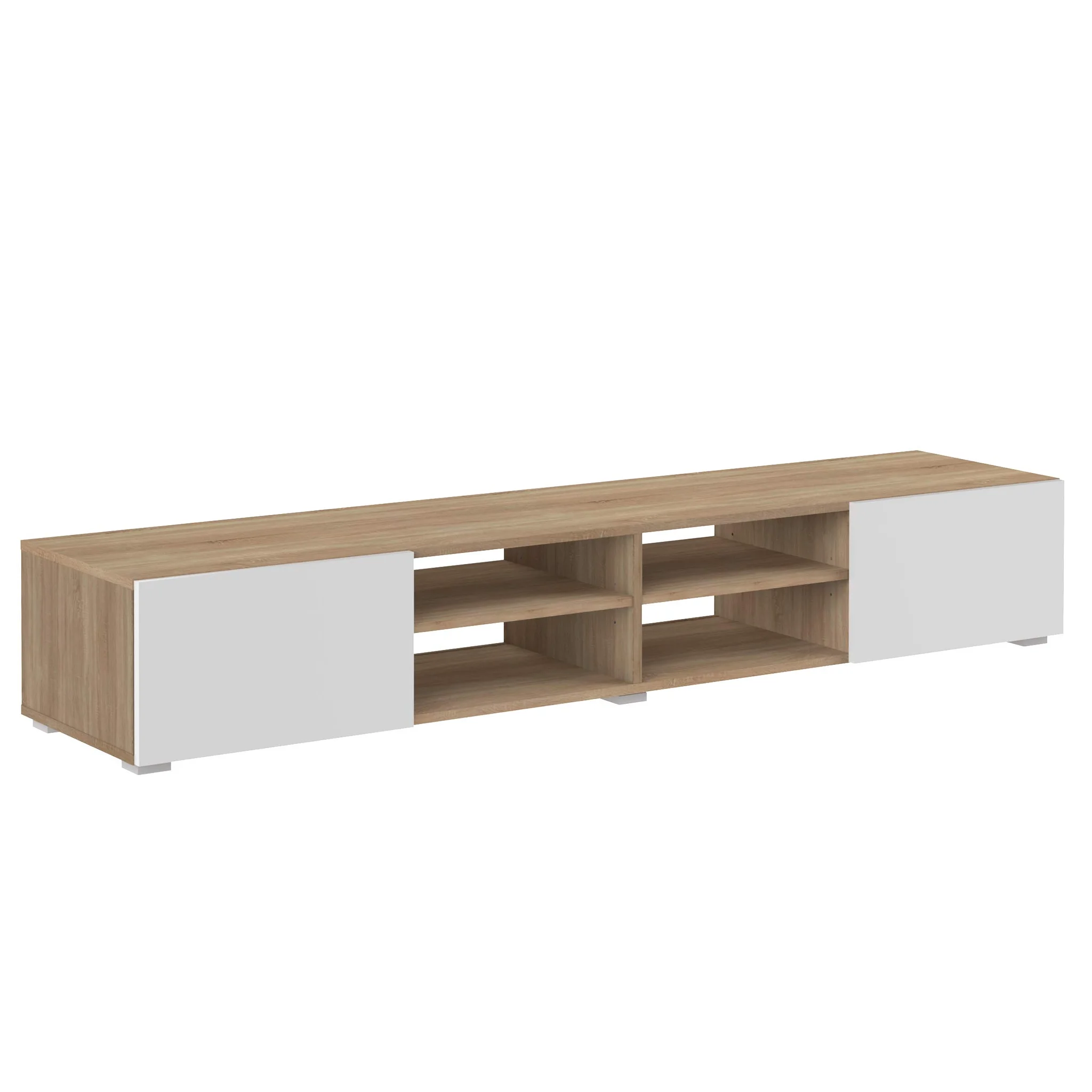 Scandinavian TV Stand with Oak Wood Finish and White Doors