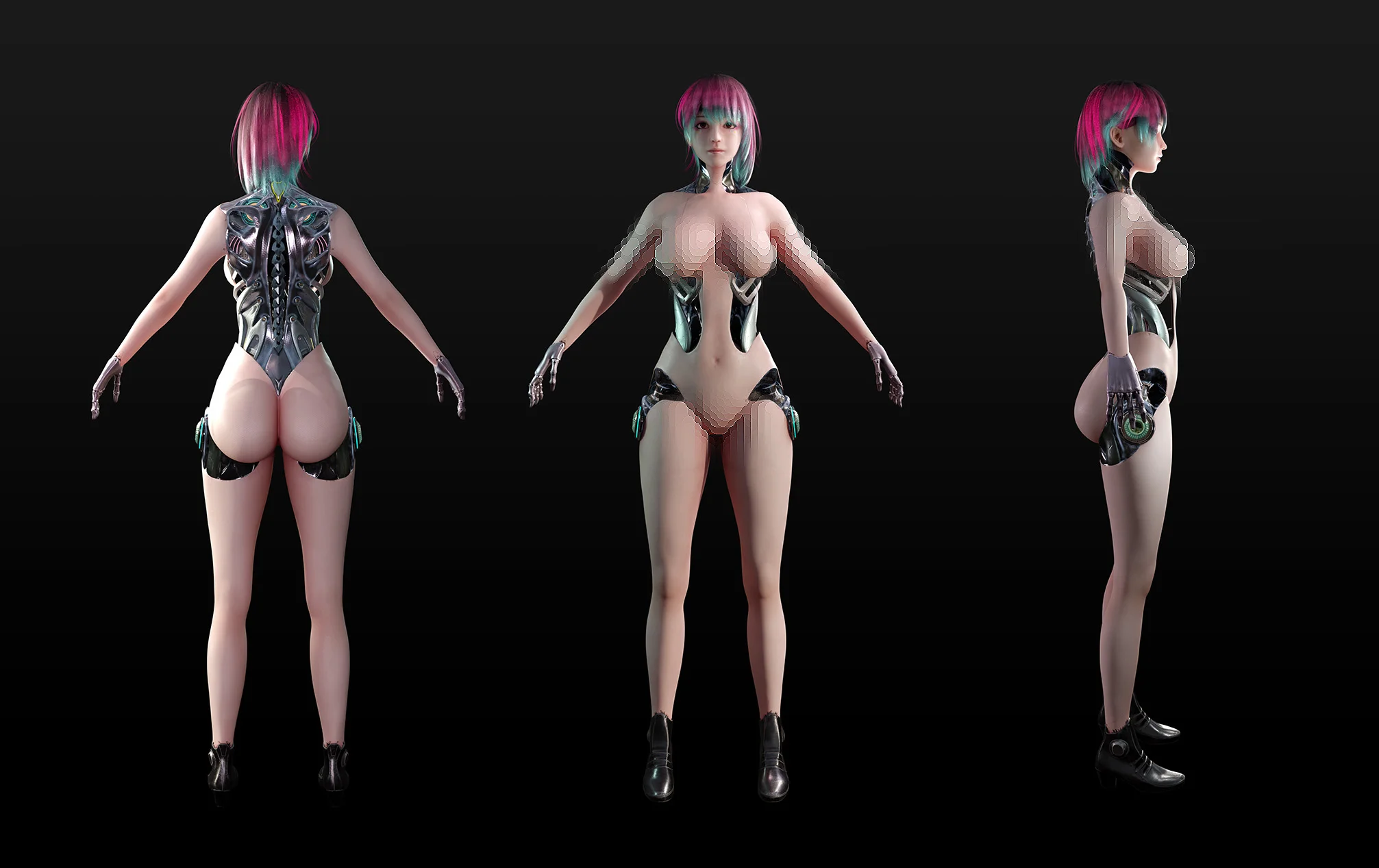 Cyborg Girl - Fully Rigged, 3D model preview 1