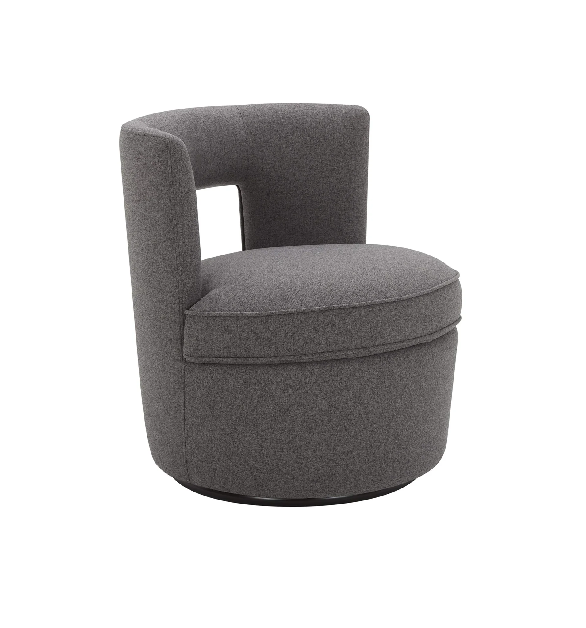 Modern Swivel Accent Chair with Cutout Back – Graphite Grey Fabric